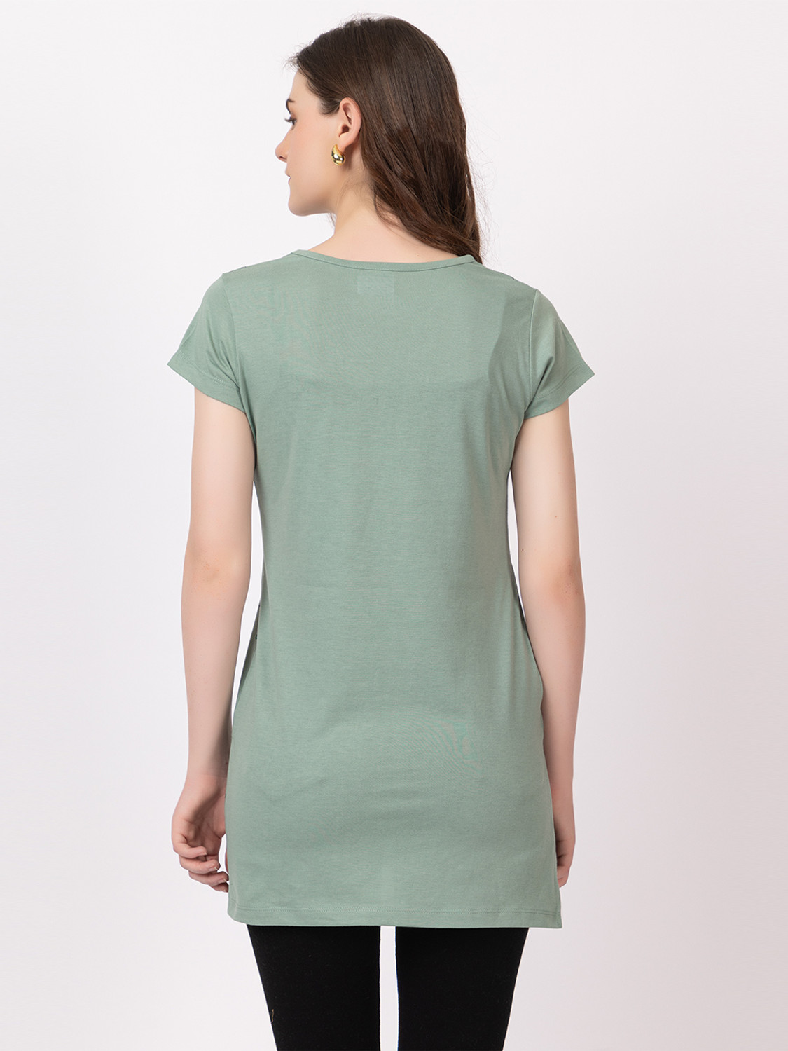 Image of Star Touch Printed Women Round Neck Light Green T-Shirt