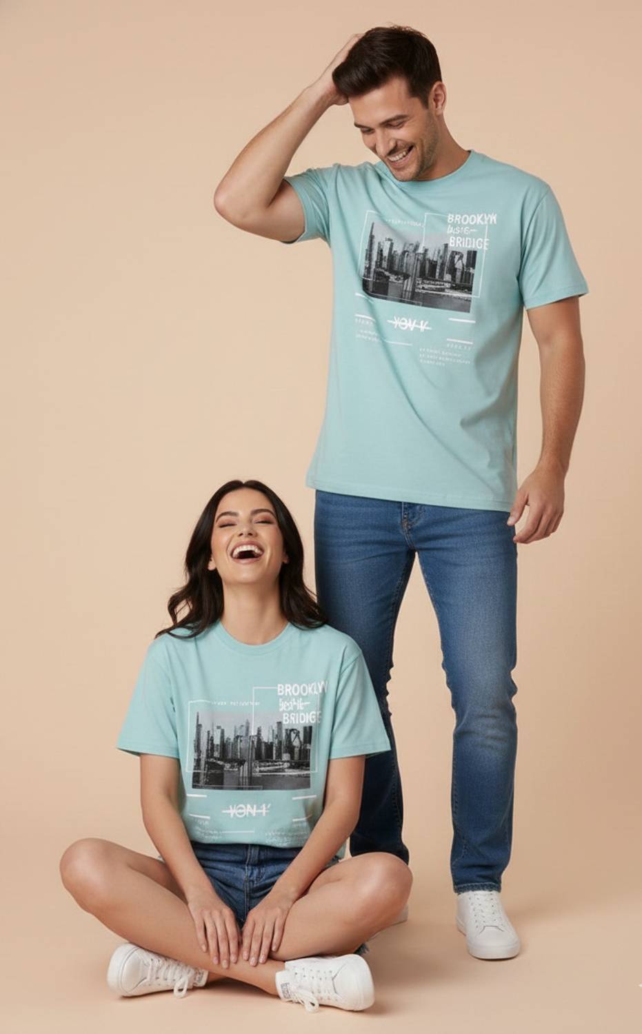 Tee Typography Printed Women Round Neck Light Blue T-Shirt - Image 3