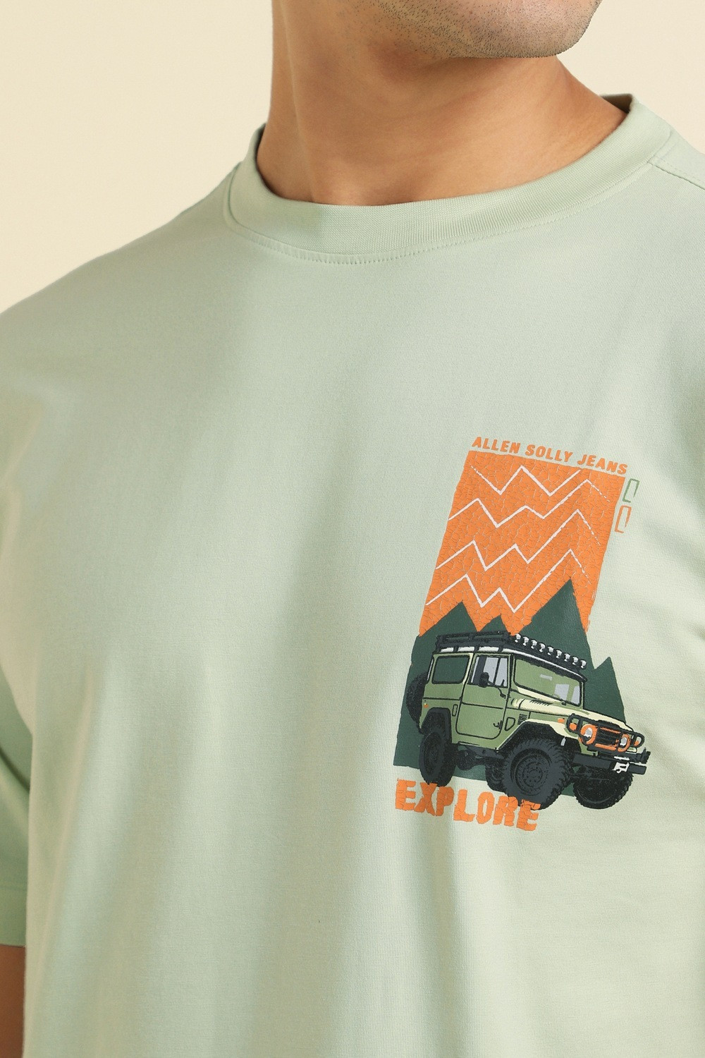 Image of Allen Solly Self Design Men Crew Neck Green T-Shirt
