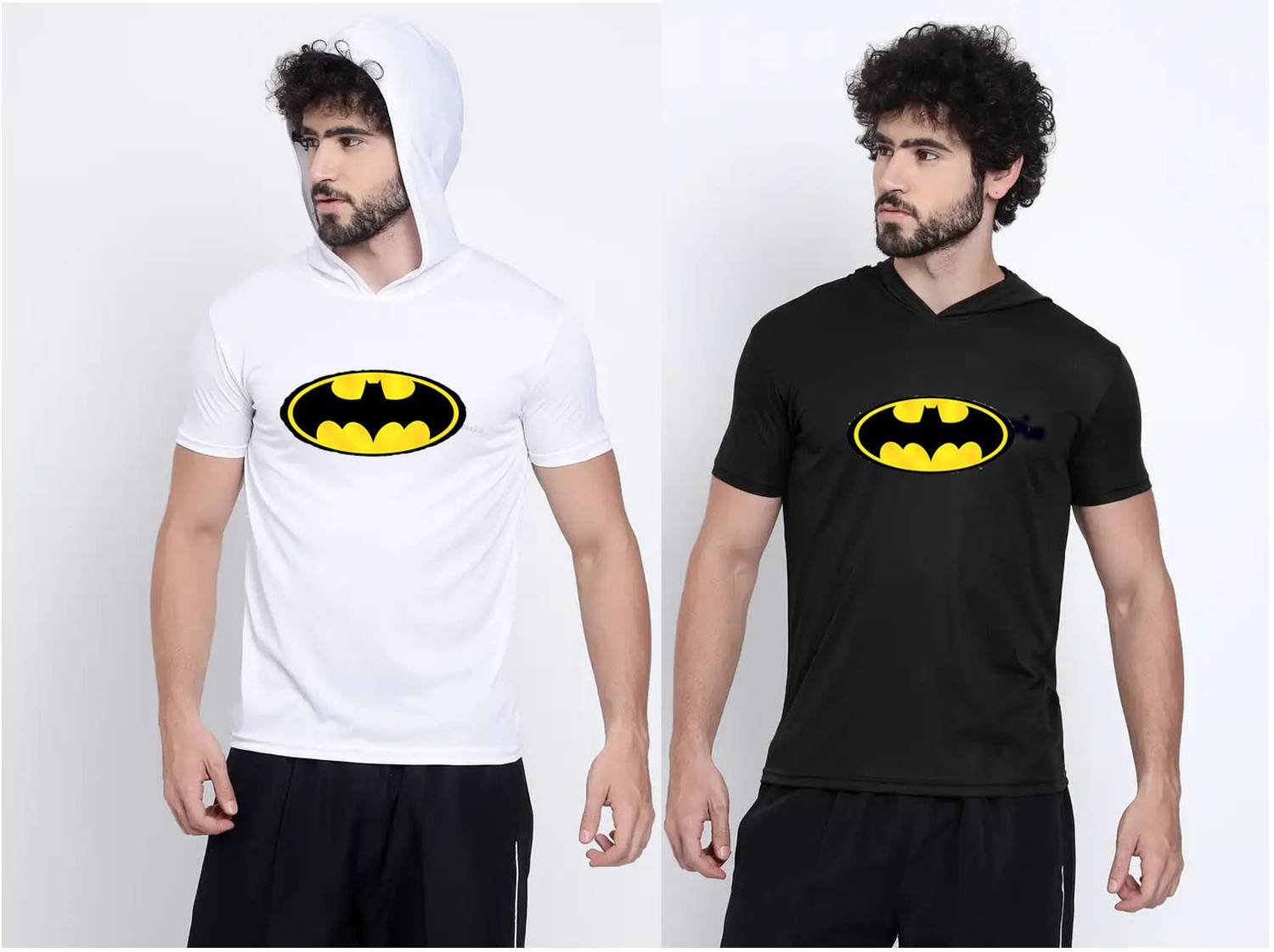 Adabsha Printed Men Hooded Neck White, Black T-Shirt
