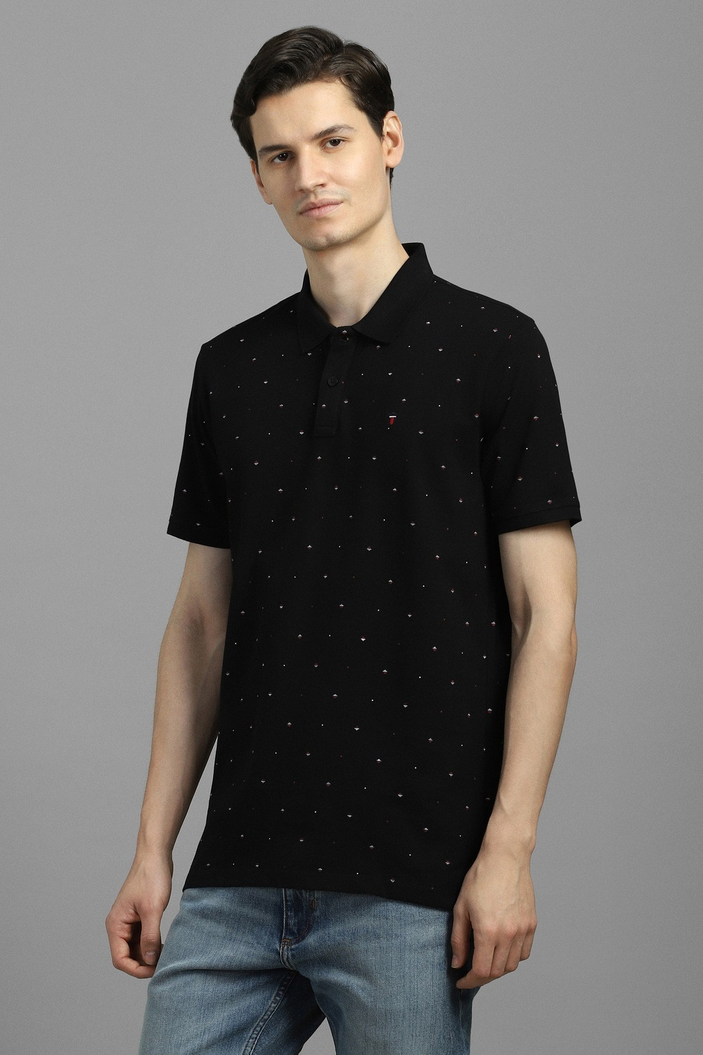 Image of LOUIS PHILIPPE Printed Men Polo Neck Black T-Shirt