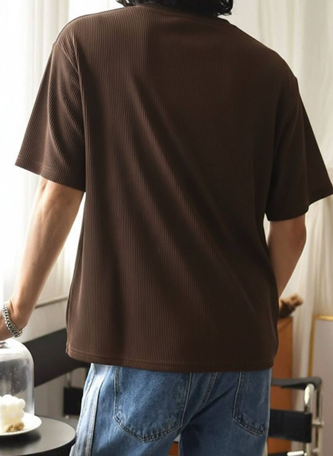 RUNNING Men Brown Striped T-Shirt - Image 2