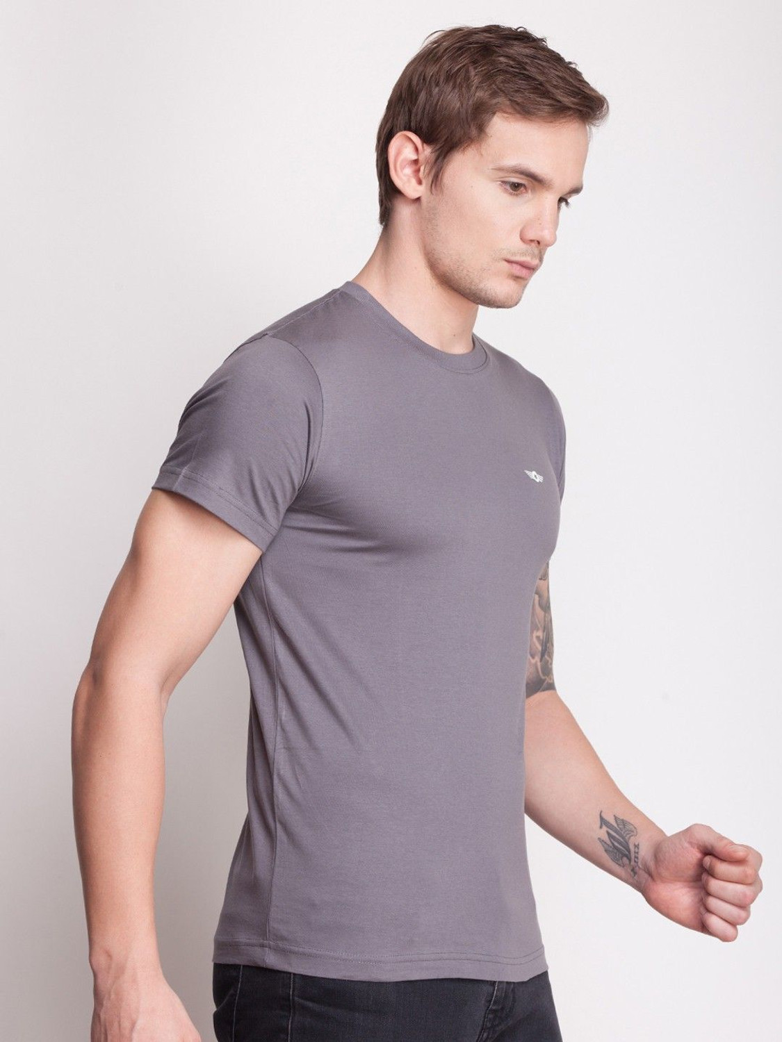 Image of Force NXT Solid Men Round Neck Grey T-Shirt