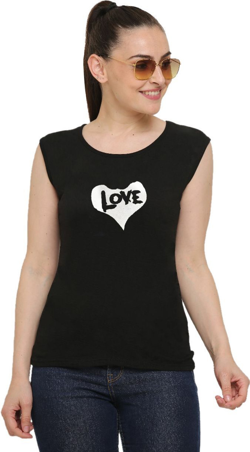 Image of Ddaspration Printed Women Round Neck Black T-Shirt