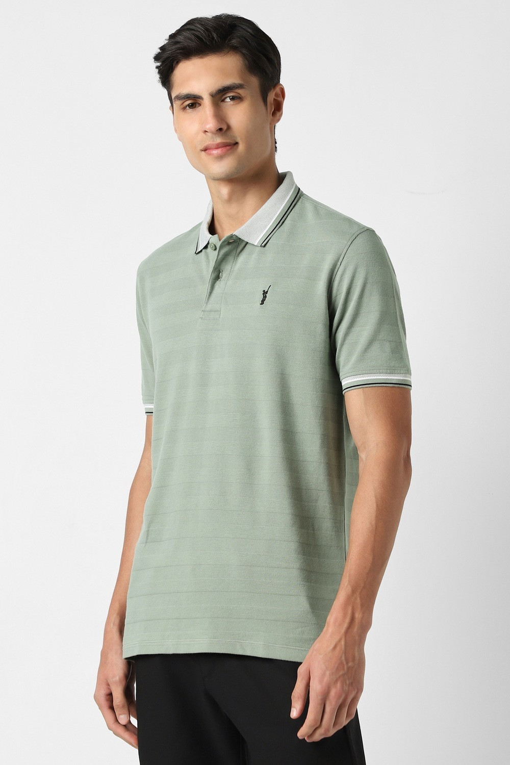 Image of PETER ENGLAND Solid Men Polo Neck Green T-Shirt