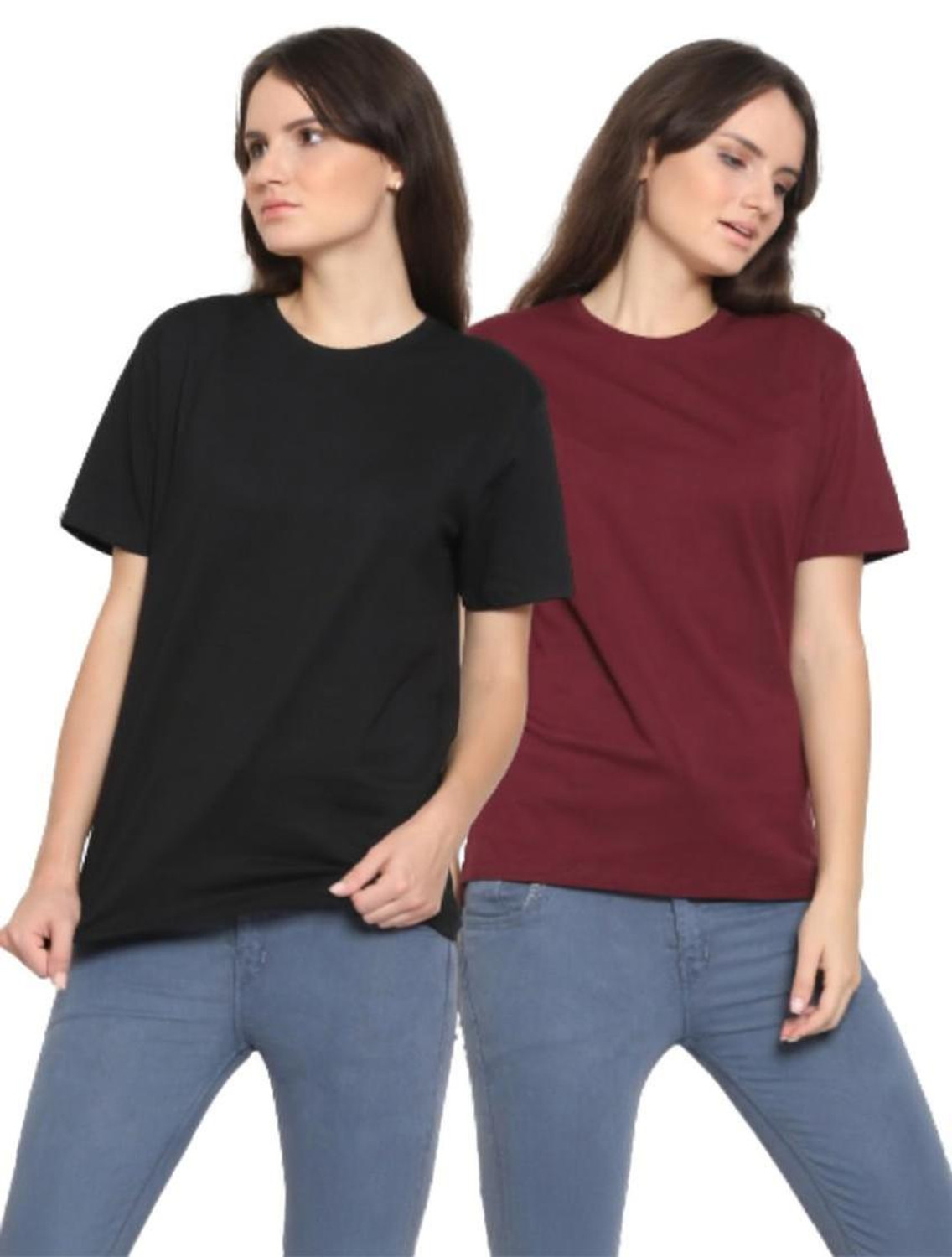 Image of YouthPoi Solid Women Round Neck Multicolor T-Shirt