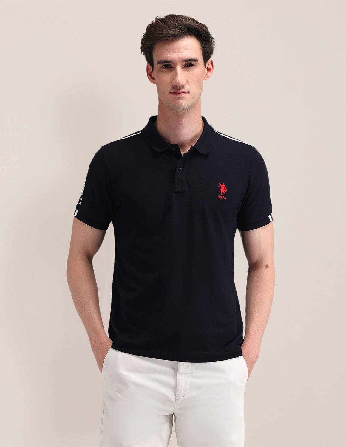 U.S. POLO ASSN. Solid Men Polo Neck Blue T-Shirt - Image 4