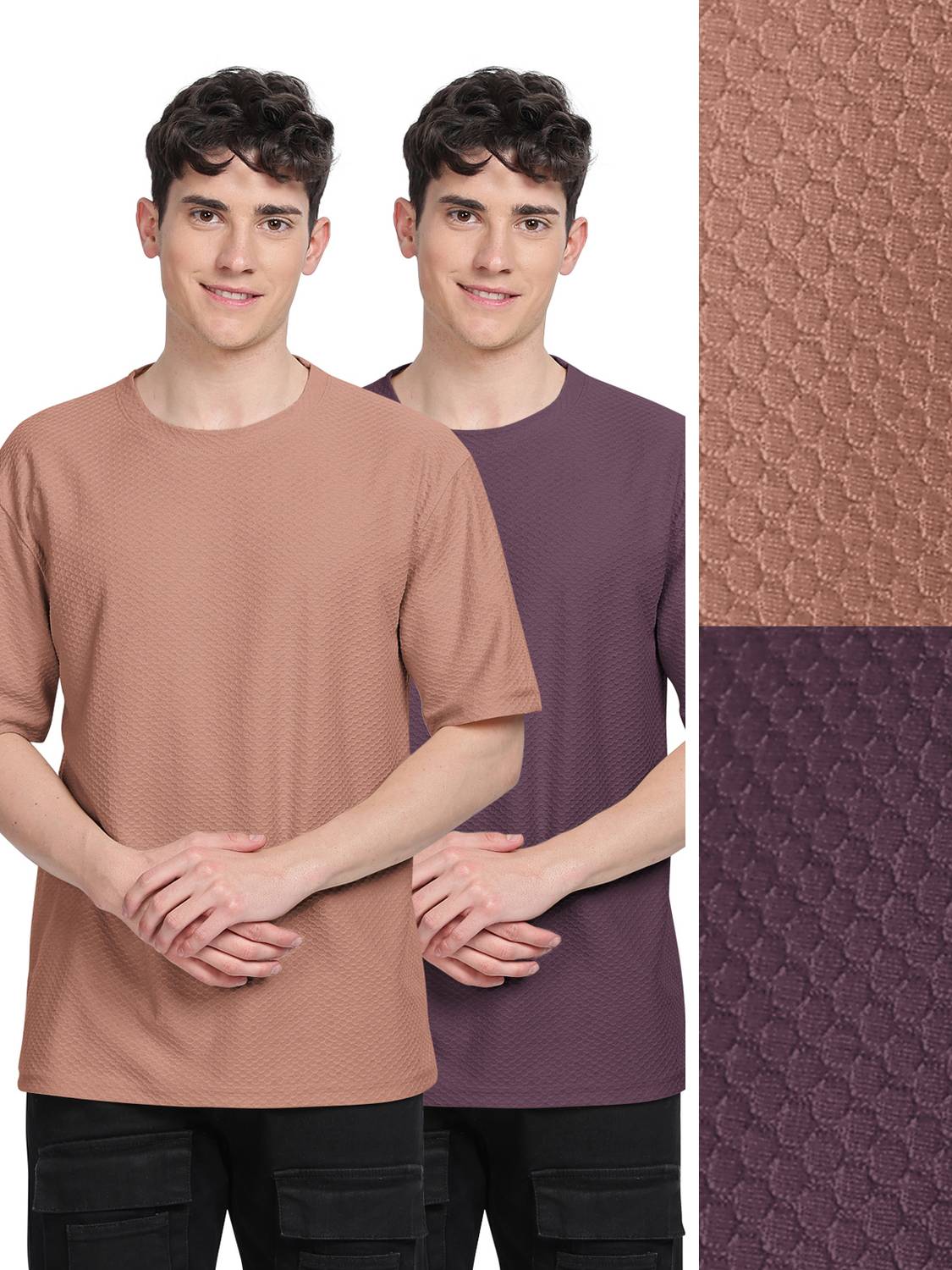 Bullmer Solid Men Round Neck Brown, Purple T-Shirt