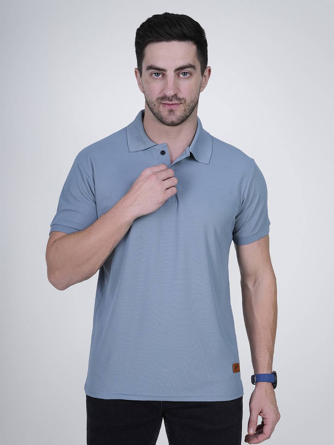 Polo Plus Men Solid Polo Neck Polycotton Light Blue T-Shirt