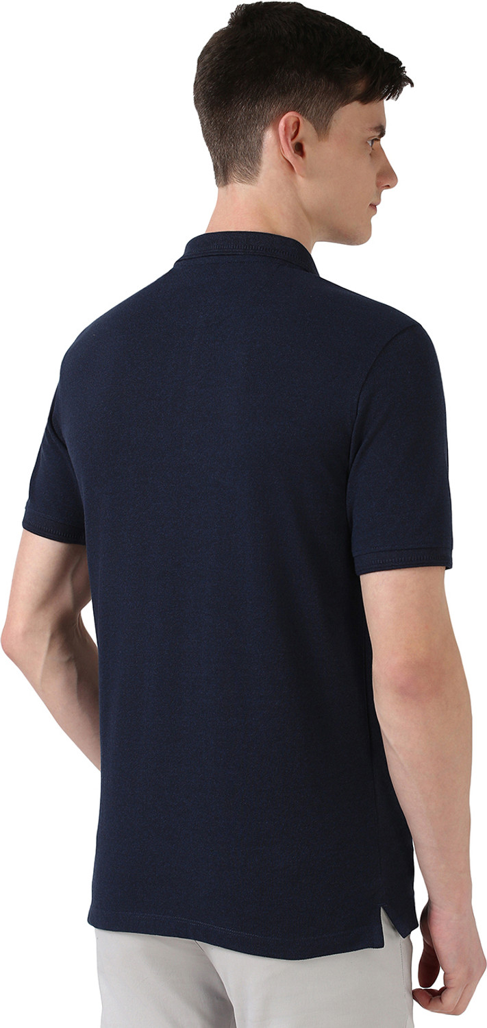 Image of PETER ENGLAND Self Design Men Polo Neck Blue T-Shirt