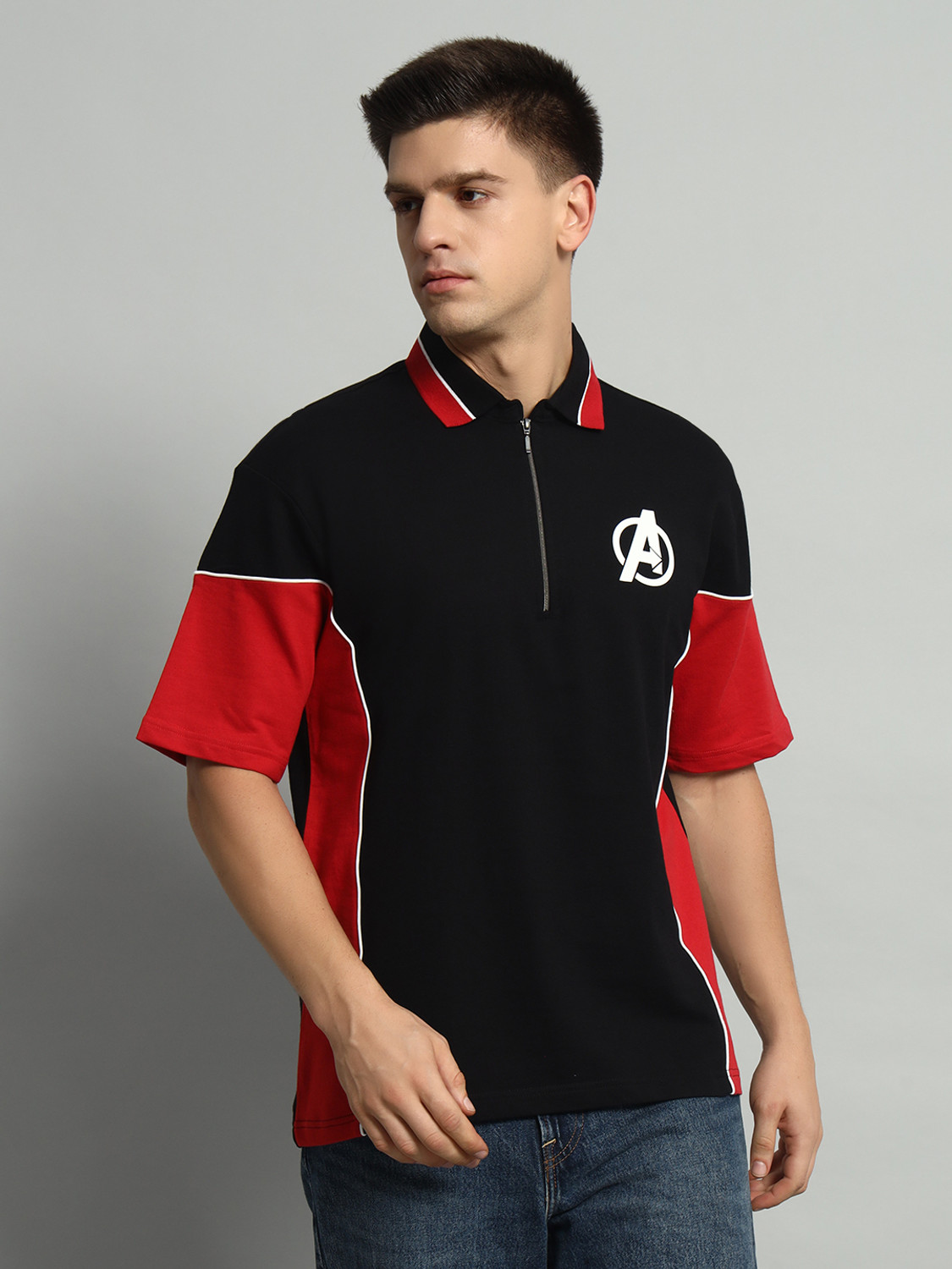 Image of METRONAUT Cartoon Men Polo Neck Navy Blue, White T-Shirt