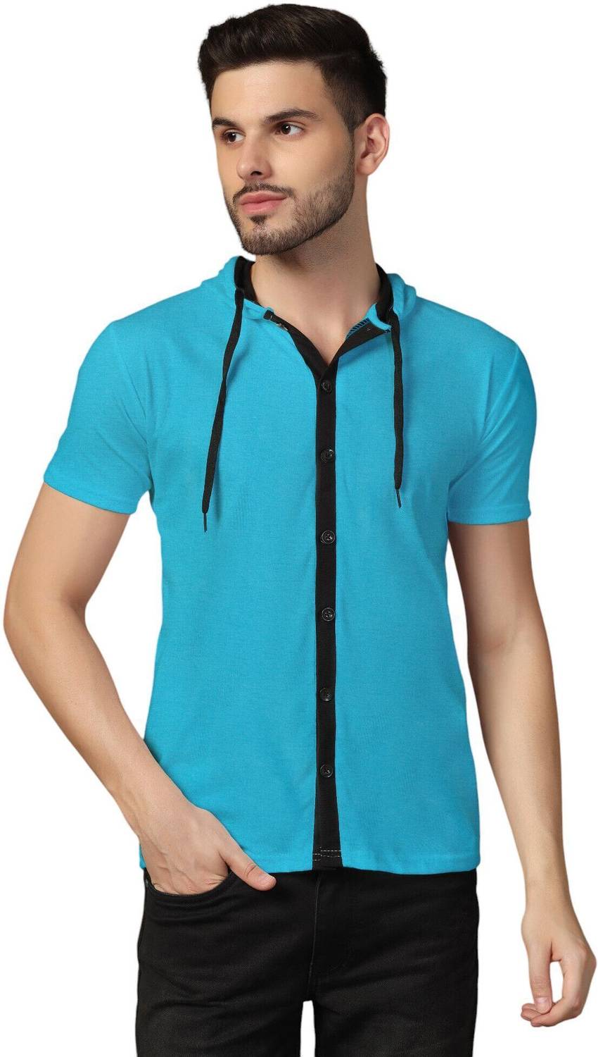 Teacherfab Solid Men Hooded Neck Light Green T-Shirt