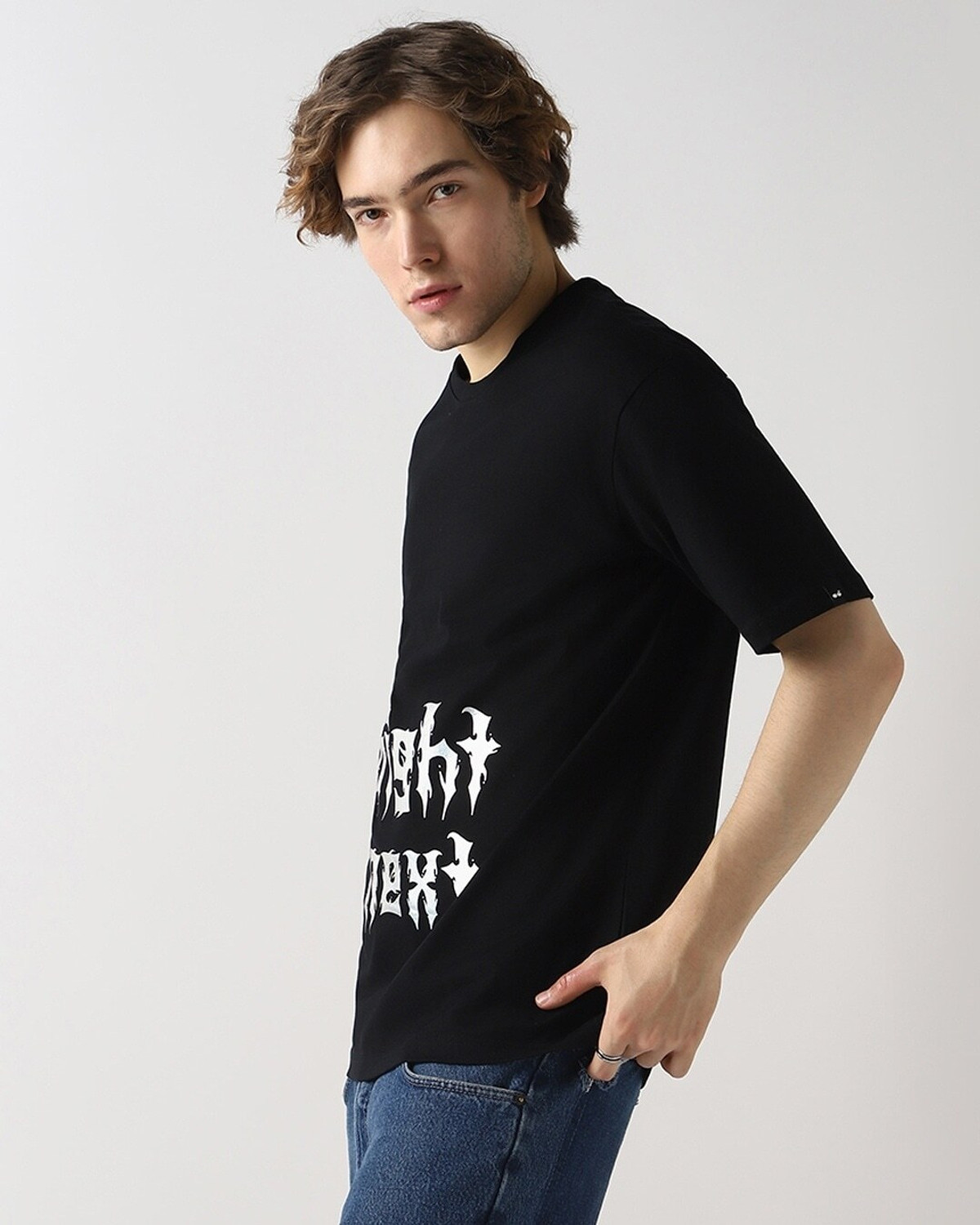 Image of BEWAKOOF Graphic Print Men Round Neck Black T-Shirt