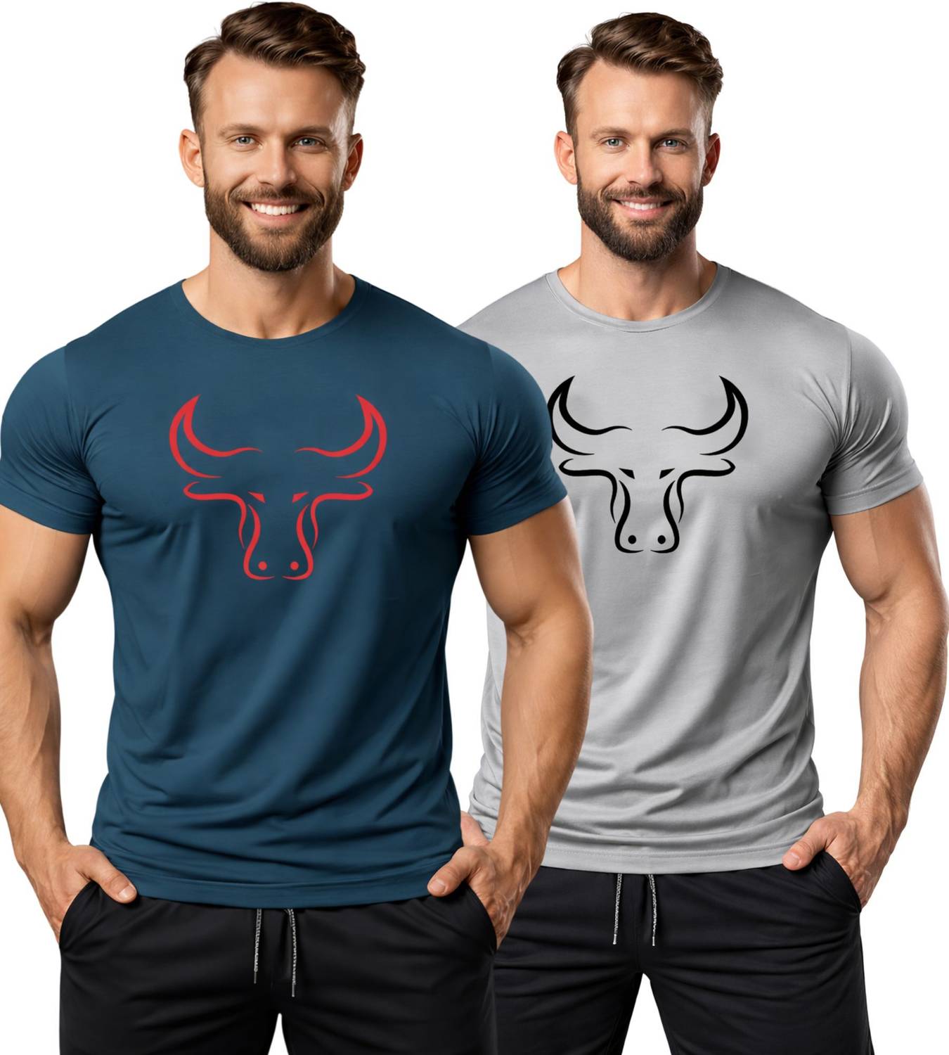 3colors Printed Men Round Neck Blue, Grey T-Shirt