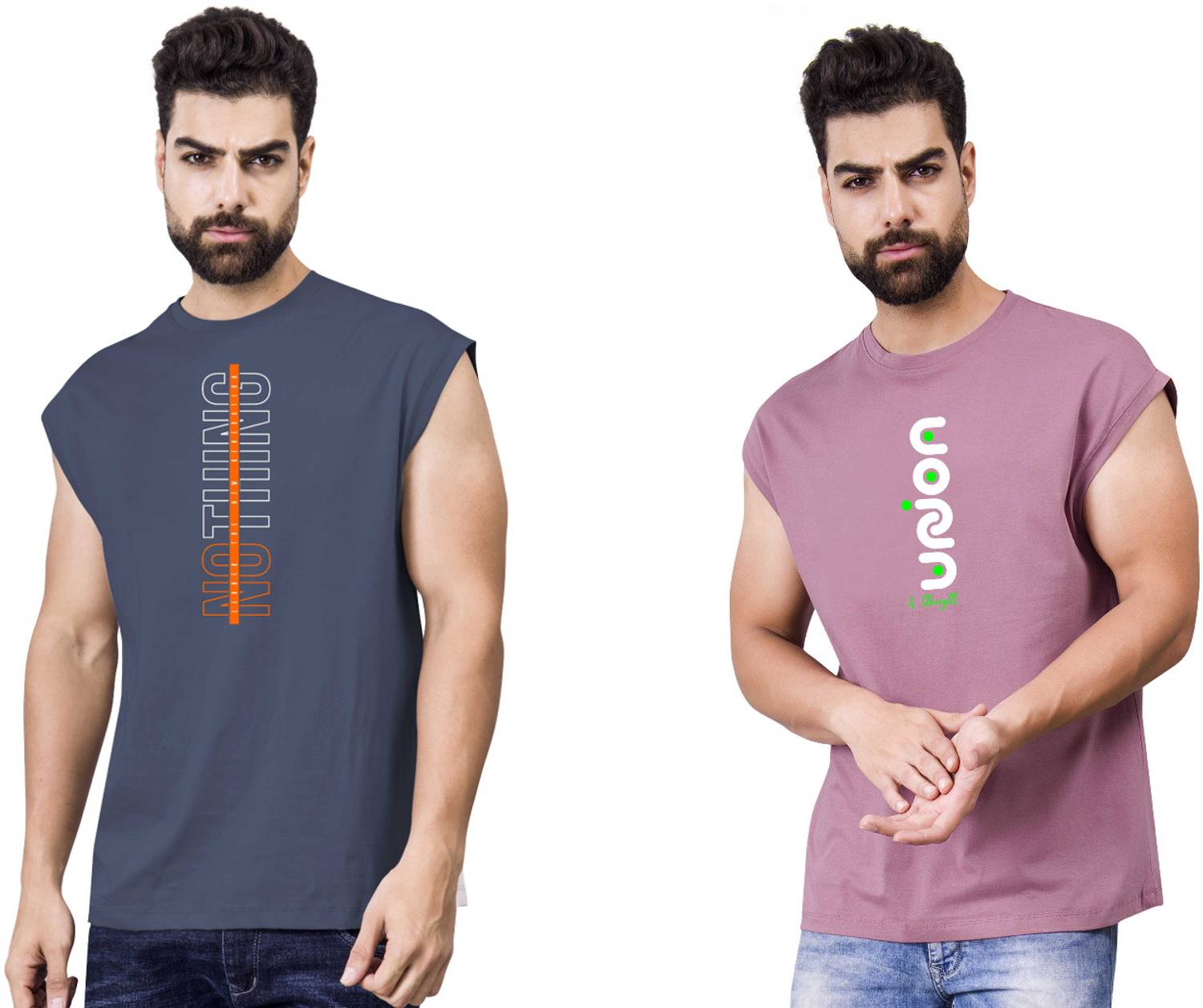 I&D Pack of 2 Men Graphic Print Round Neck Pure Cotton Multicolor