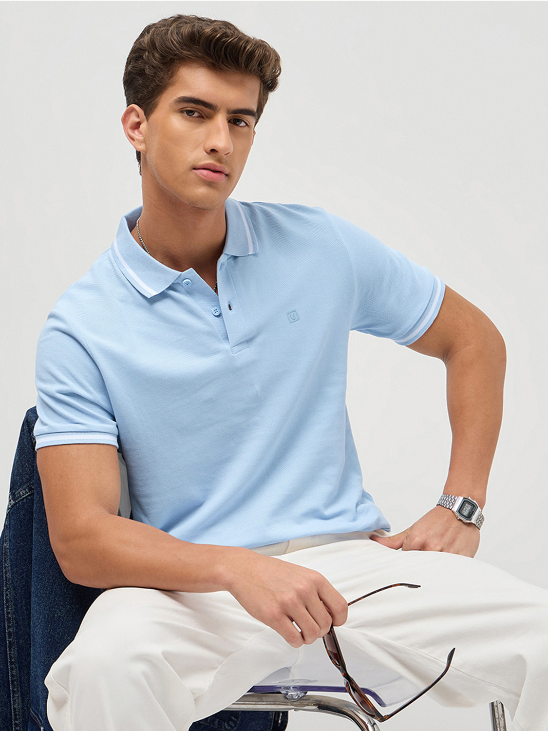Image of Urbano Fashion Solid Men Polo Neck Grey T-Shirt