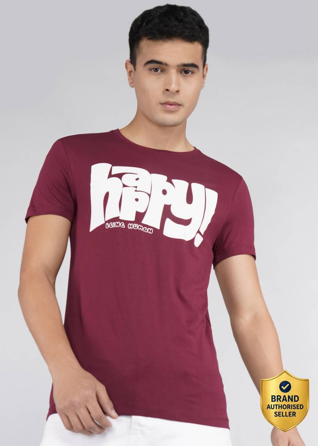 BEING HUMAN Printed Men Crew Neck Maroon T-Shirt