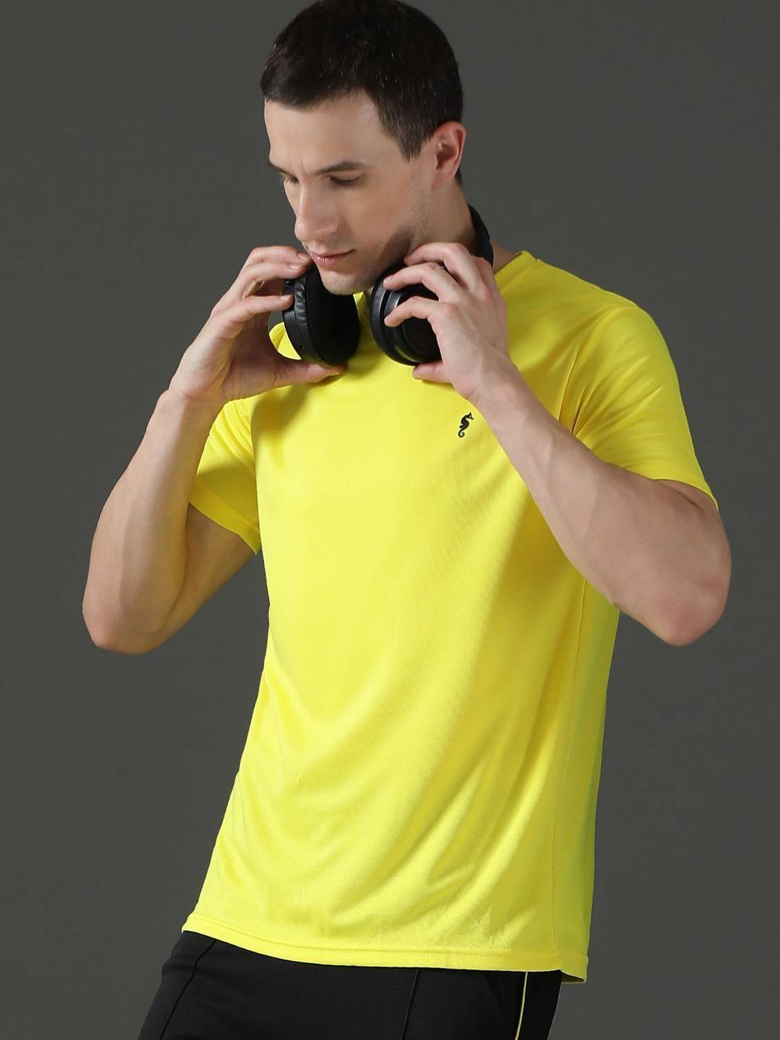 EPPE Yellow Round Neck Half Sleeve Polyester Dry Fit T-shirt For
