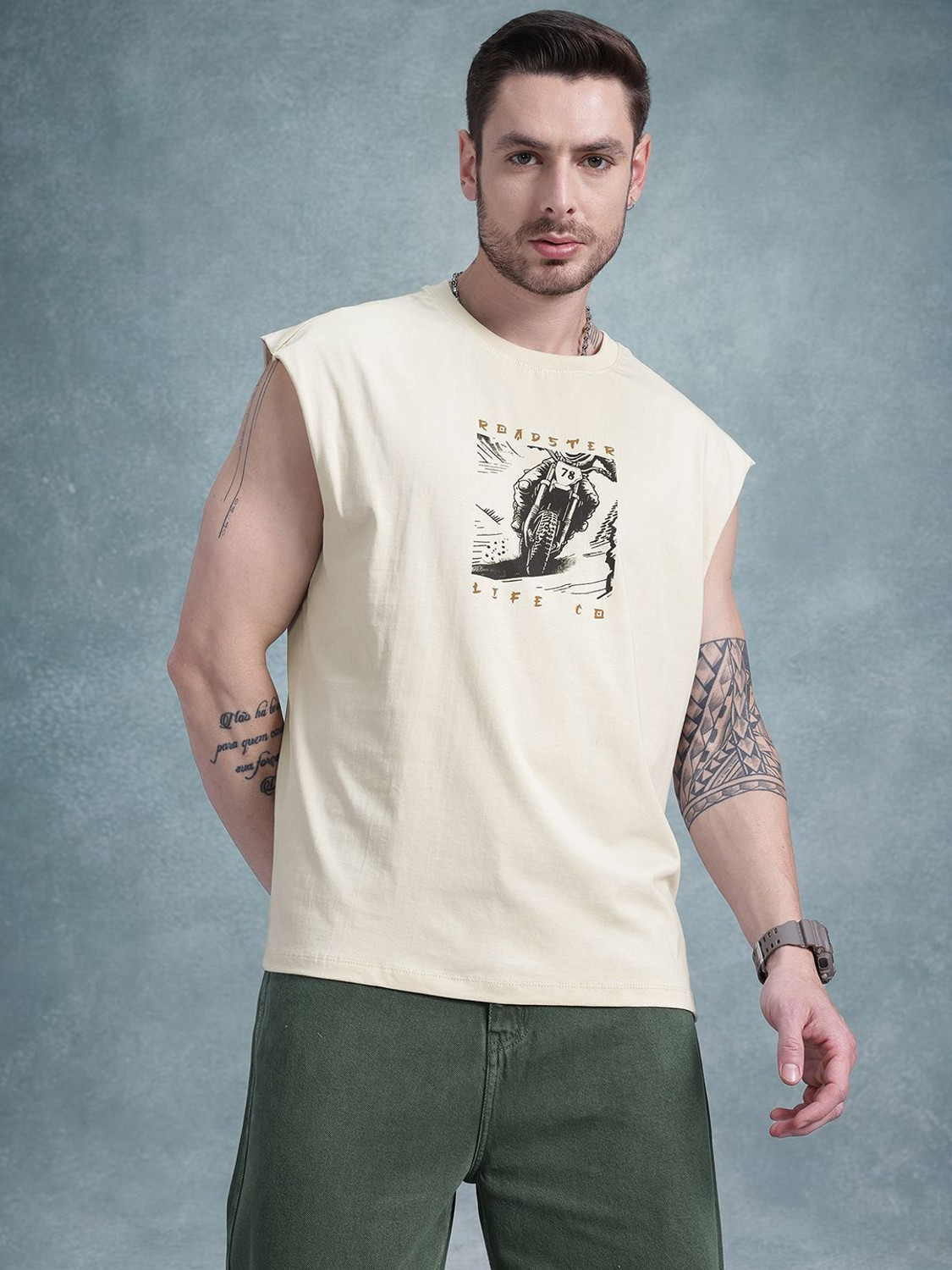 Image of Roadster Printed Men Round Neck White T-Shirt