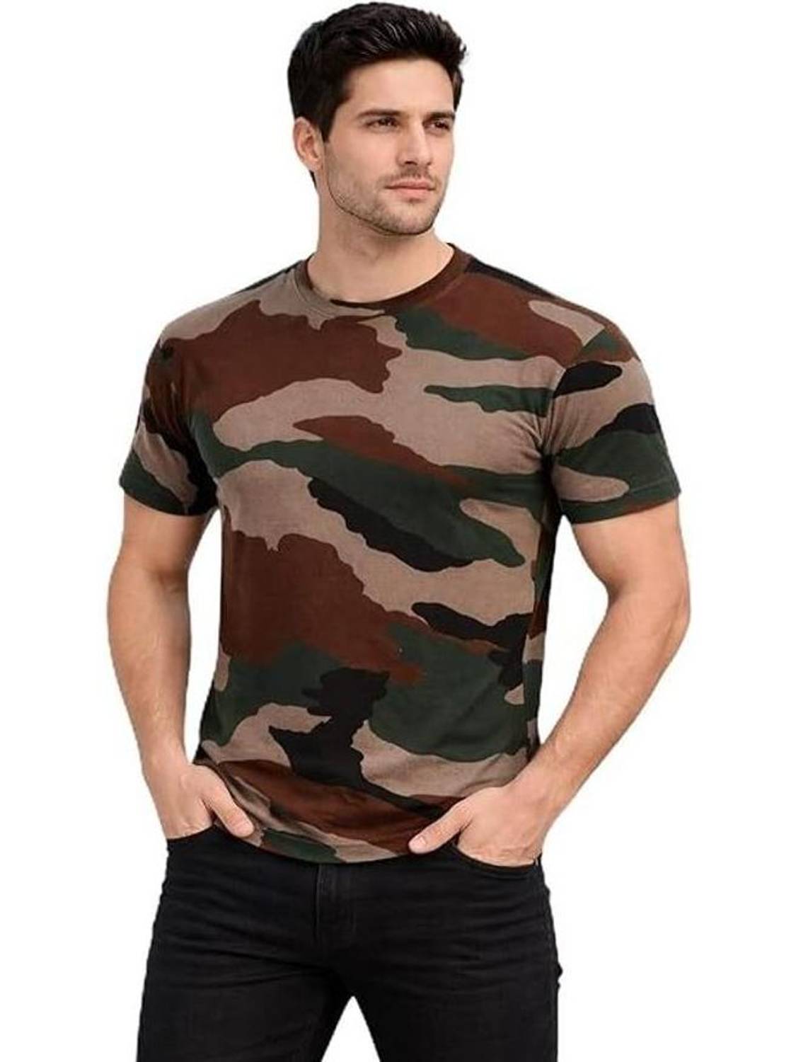 army apparel Military Camouflage Men Round Neck Multicolor T-Shirt
