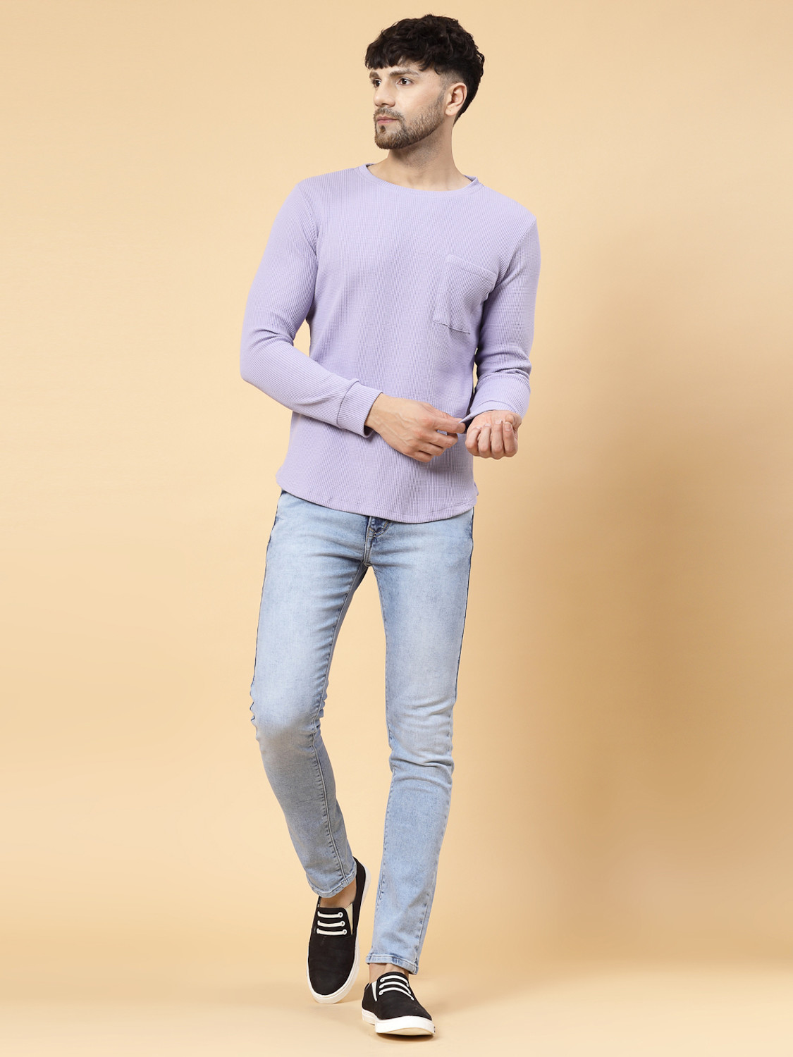 Image of METRONAUT Self Design Men Round Neck Purple T-Shirt