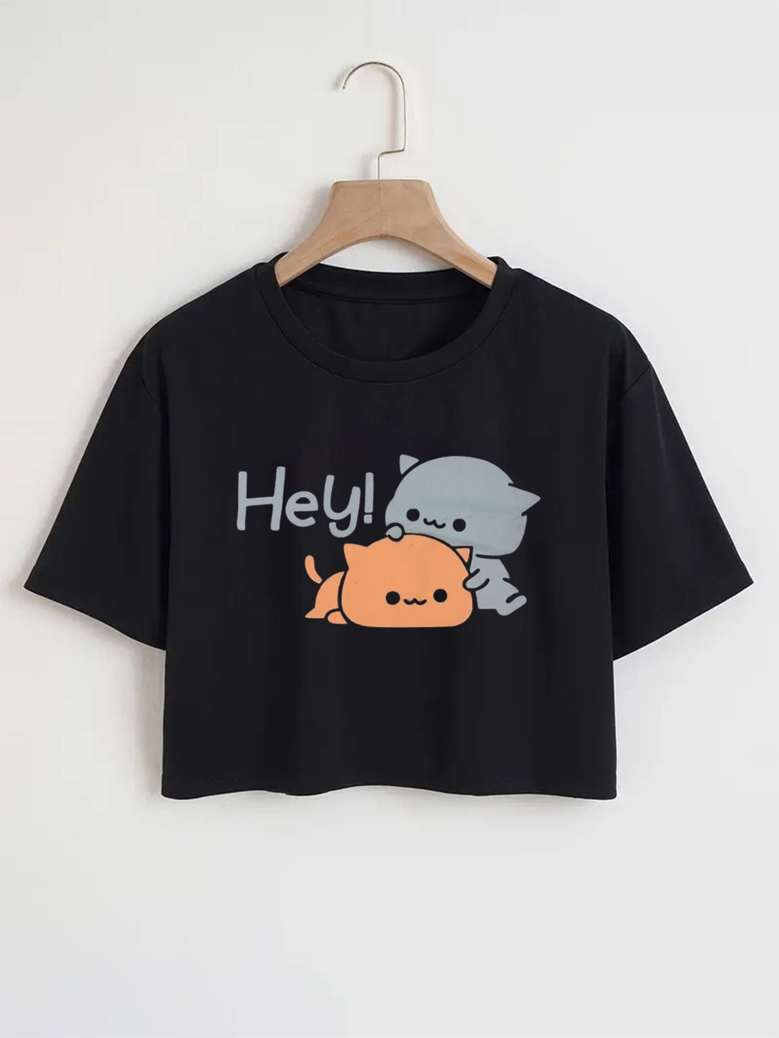 Image of THERECHER Graphic Print Women Round Neck Black T-Shirt