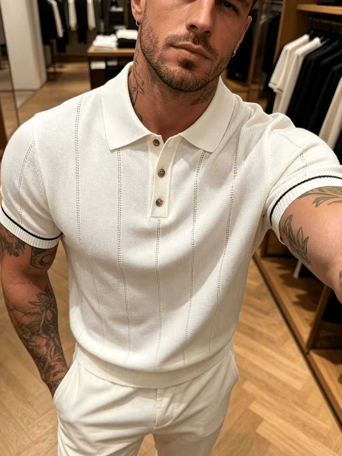 sti Solid Men Polo Neck White T-Shirt - Image 4