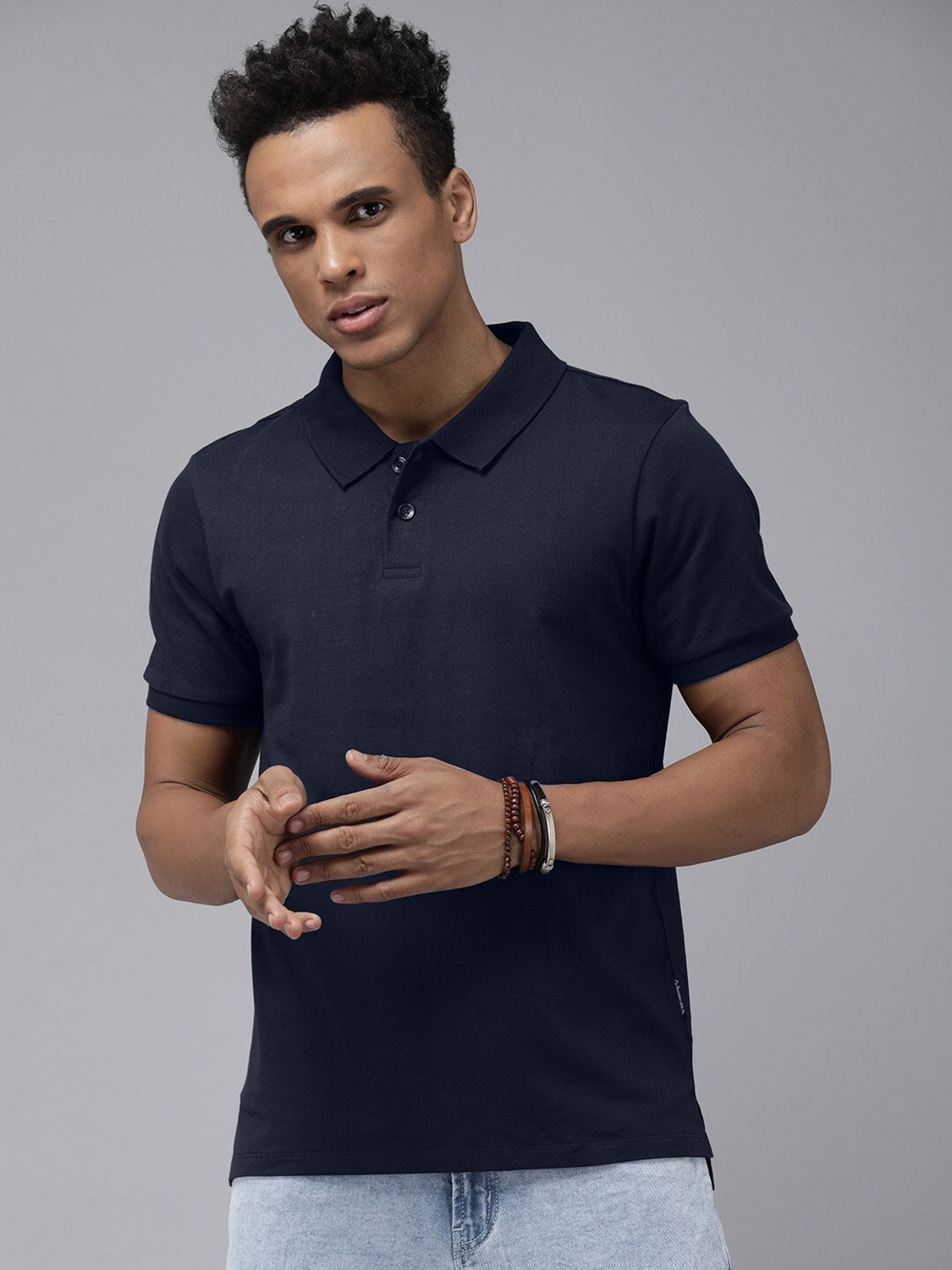 Image of Roadster Solid Men Round Neck Blue T-Shirt