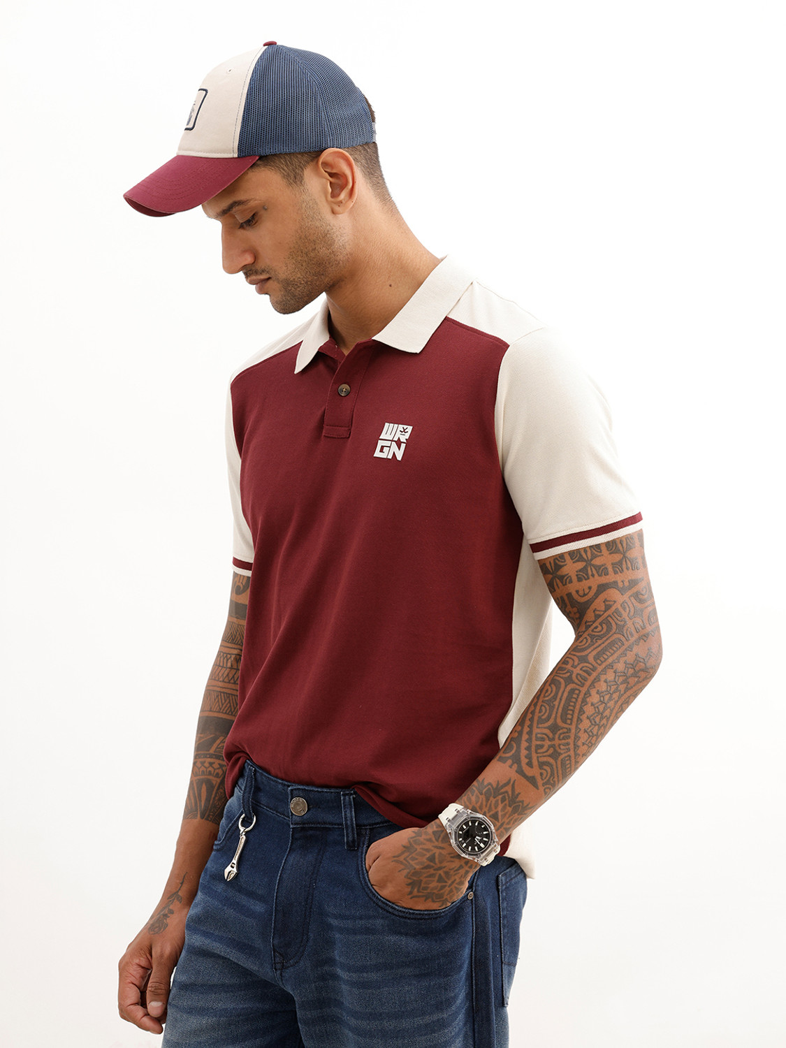 Image of WROGN Solid Men Polo Neck Red T-Shirt