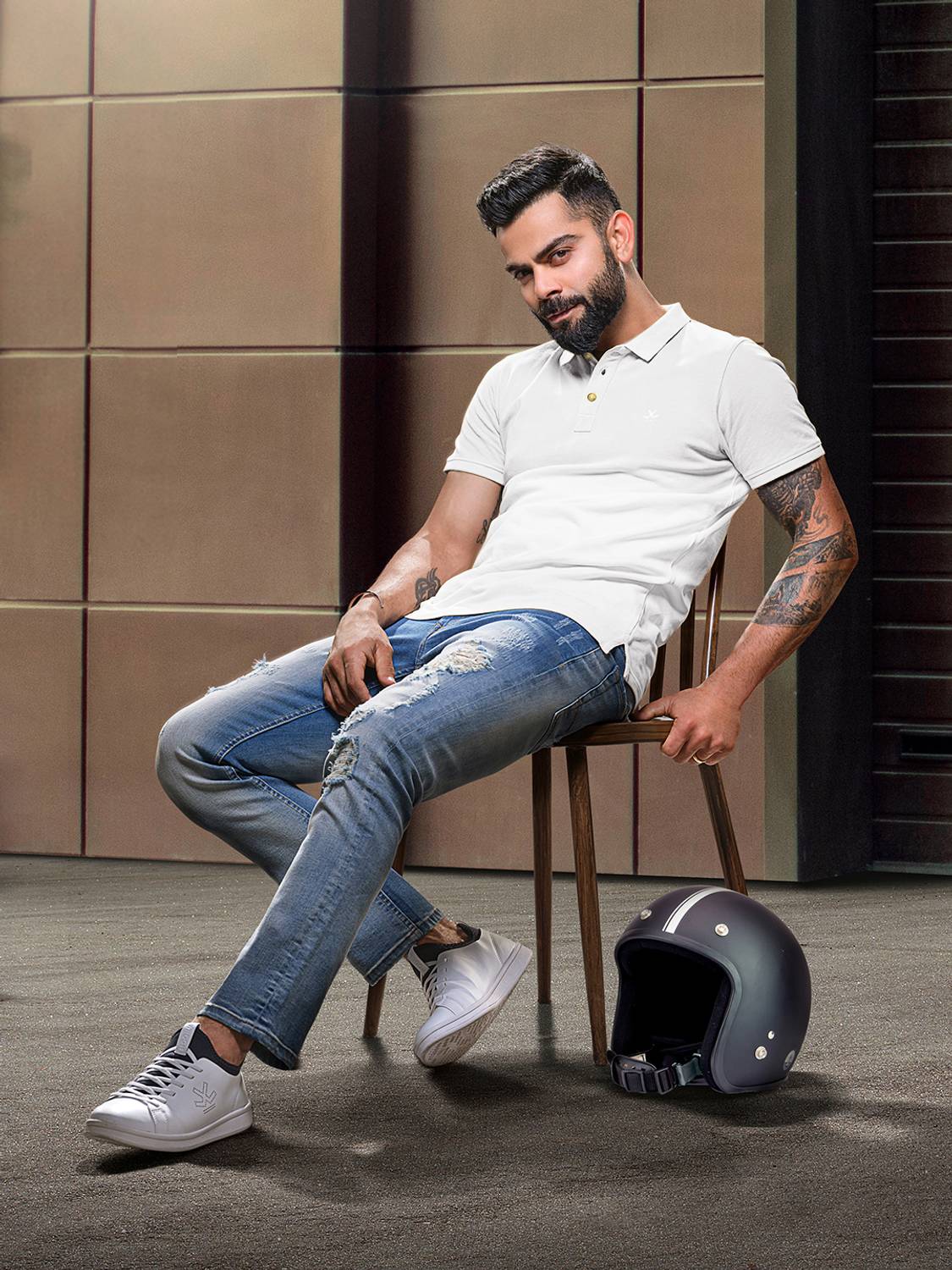WROGN Men Solid Polo Neck Pure Cotton White T-Shirt