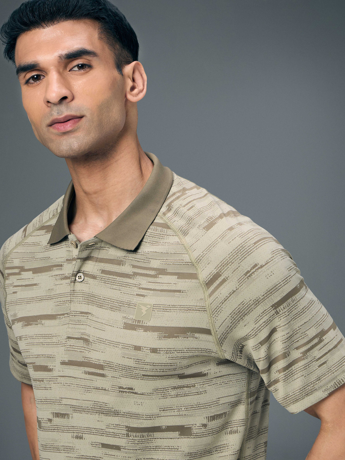 Image of TECHNOSPORT Printed Men Polo Neck Beige T-Shirt