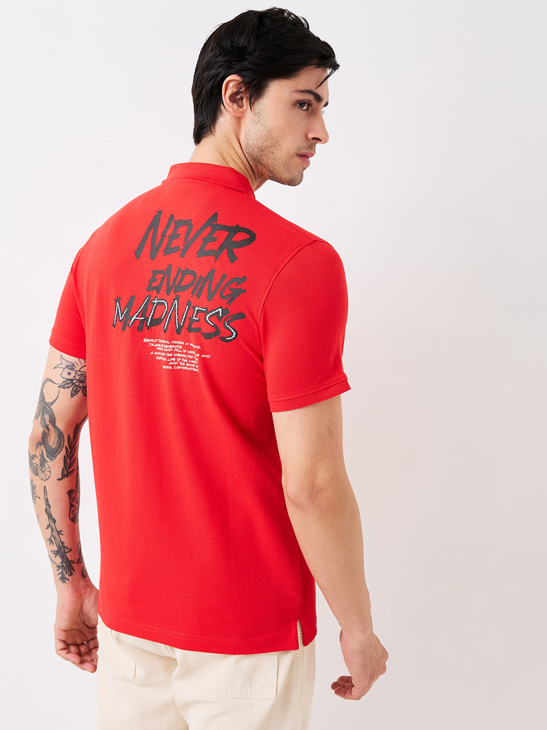 Image of Spykar Printed Men Polo Neck Red T-Shirt