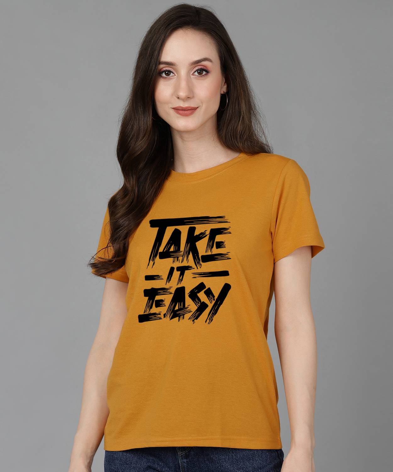Adyavastram Typography Women Round Neck Yellow T-Shirt