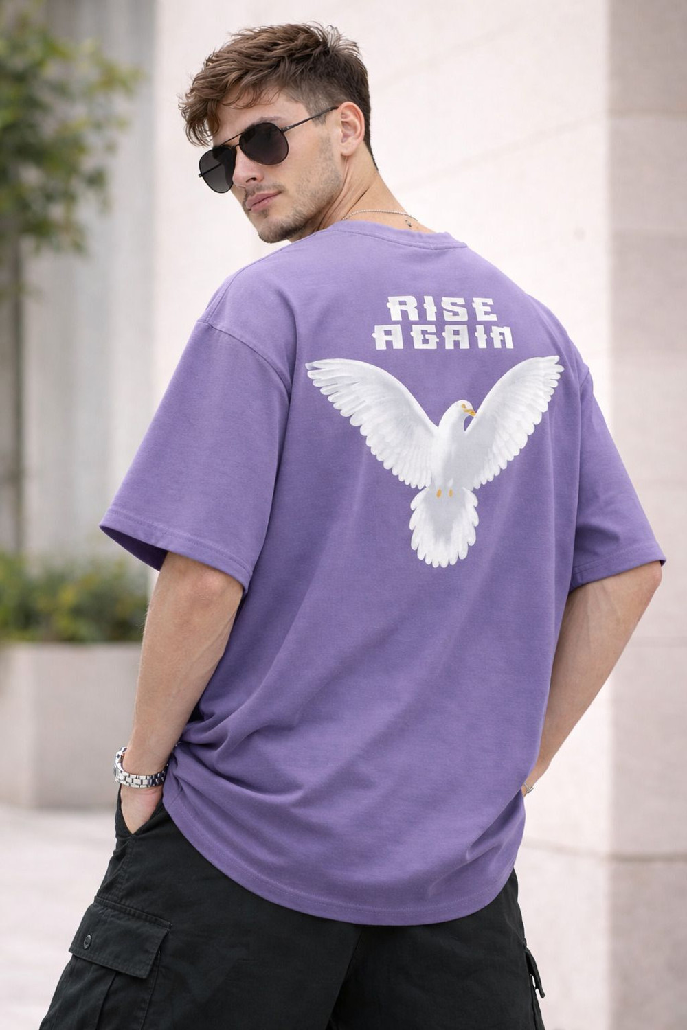 Image of PATOIS Graphic Print Men Round Neck Purple T-Shirt