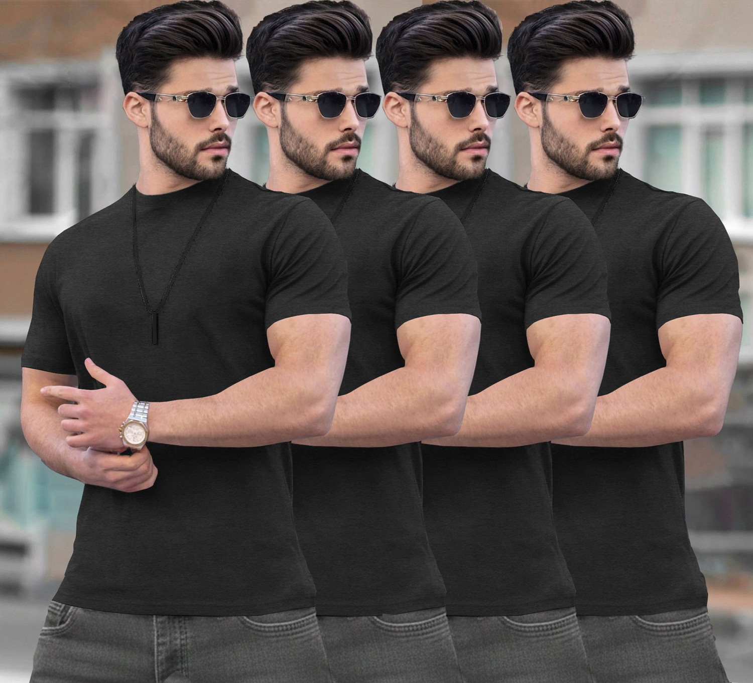 Image of TRIPR Solid Men Round Neck Black T-Shirt