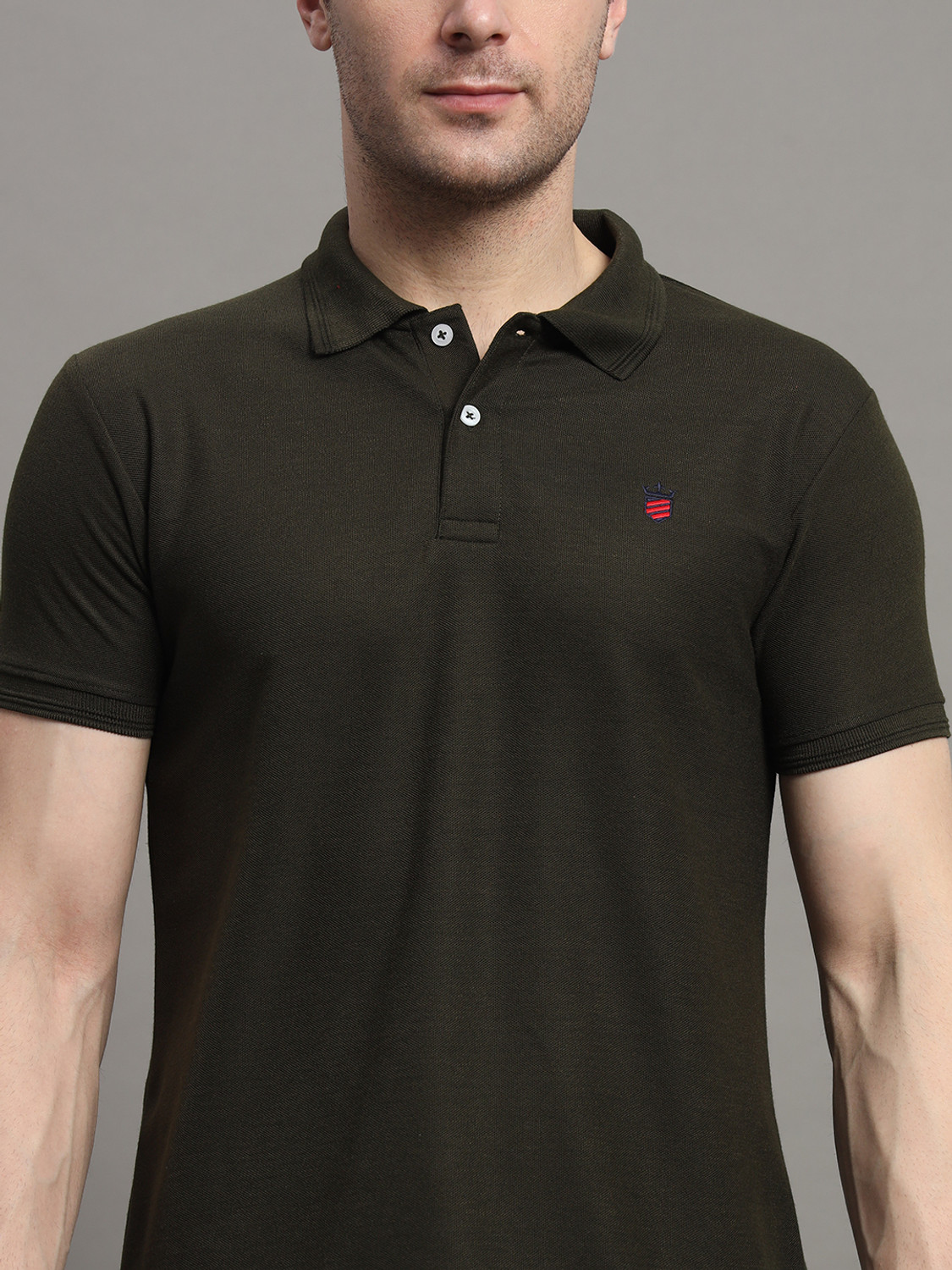 Image of RARHANPREMIUM Solid Men Polo Neck Dark Green T-Shirt