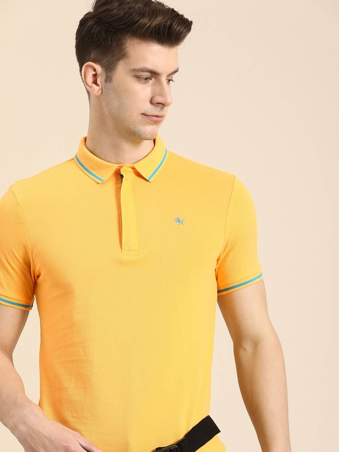 BEING HUMAN Solid Men Polo Neck Yellow T-Shirt