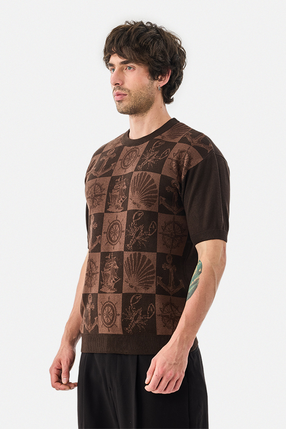 Image of Snitch Printed Men Crew Neck Brown T-Shirt