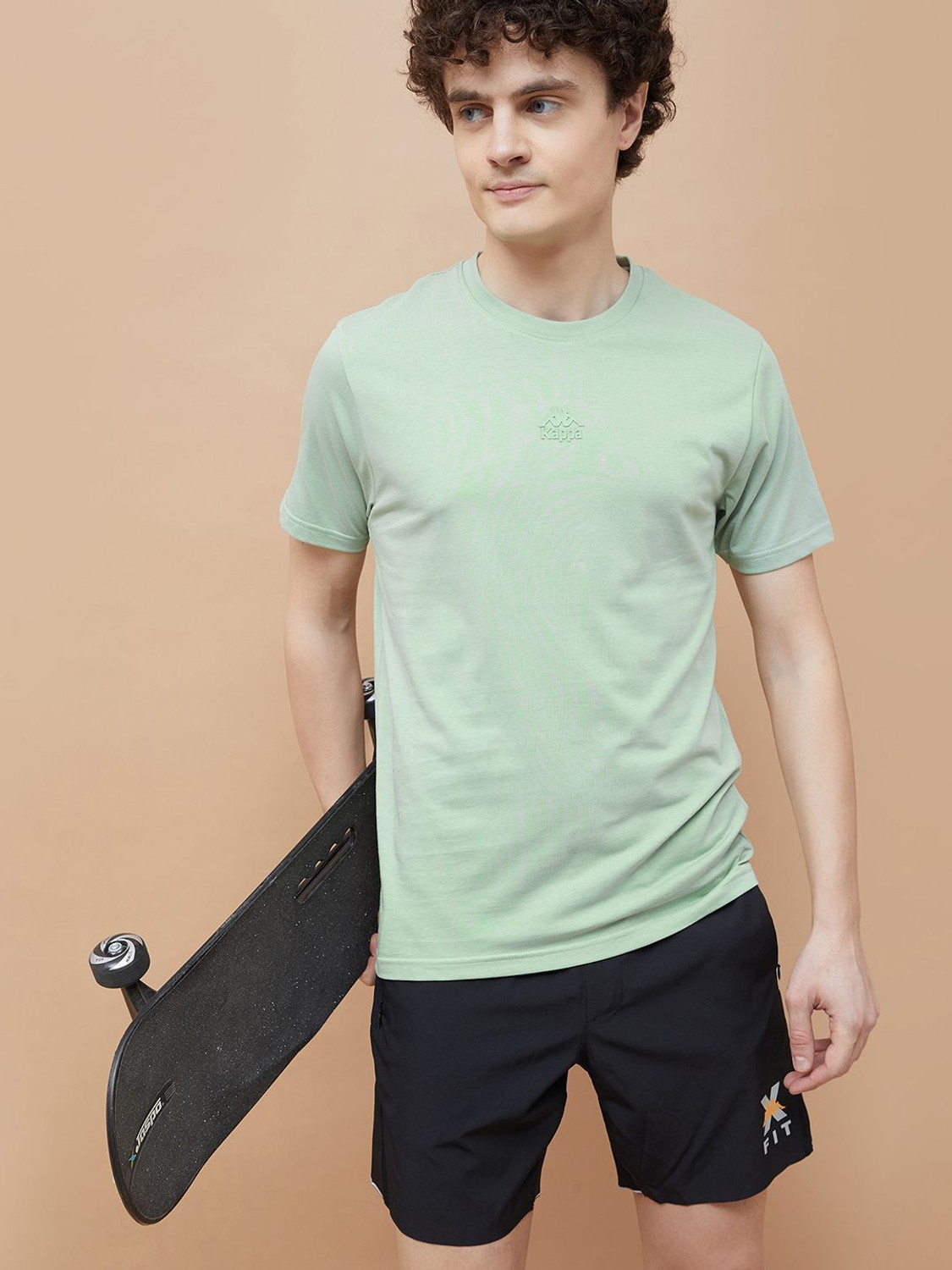 Image of Kappa Solid Men Round Neck Green T-Shirt