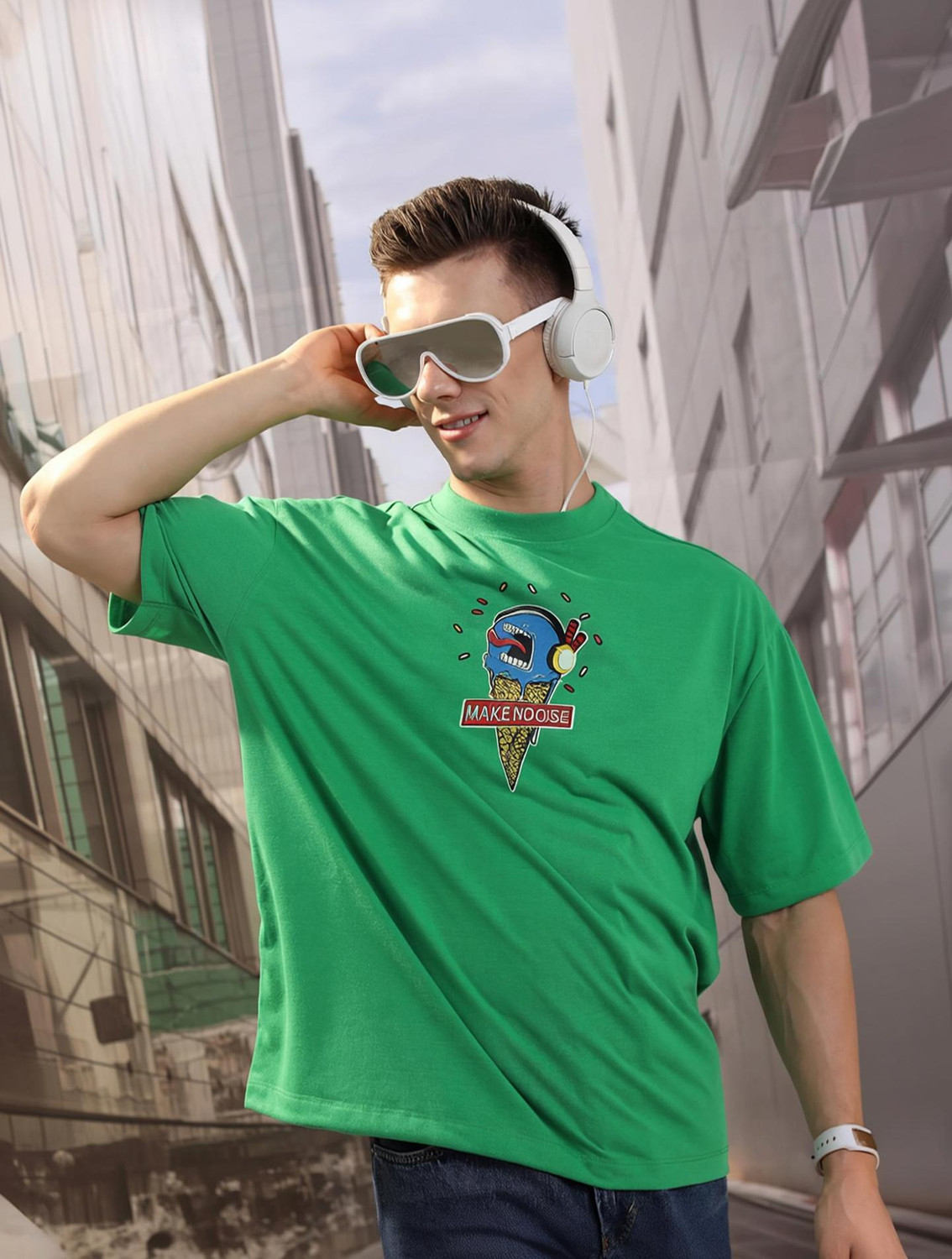 Image of HIGHLANDER Printed, Typography Men Round Neck Green T-Shirt