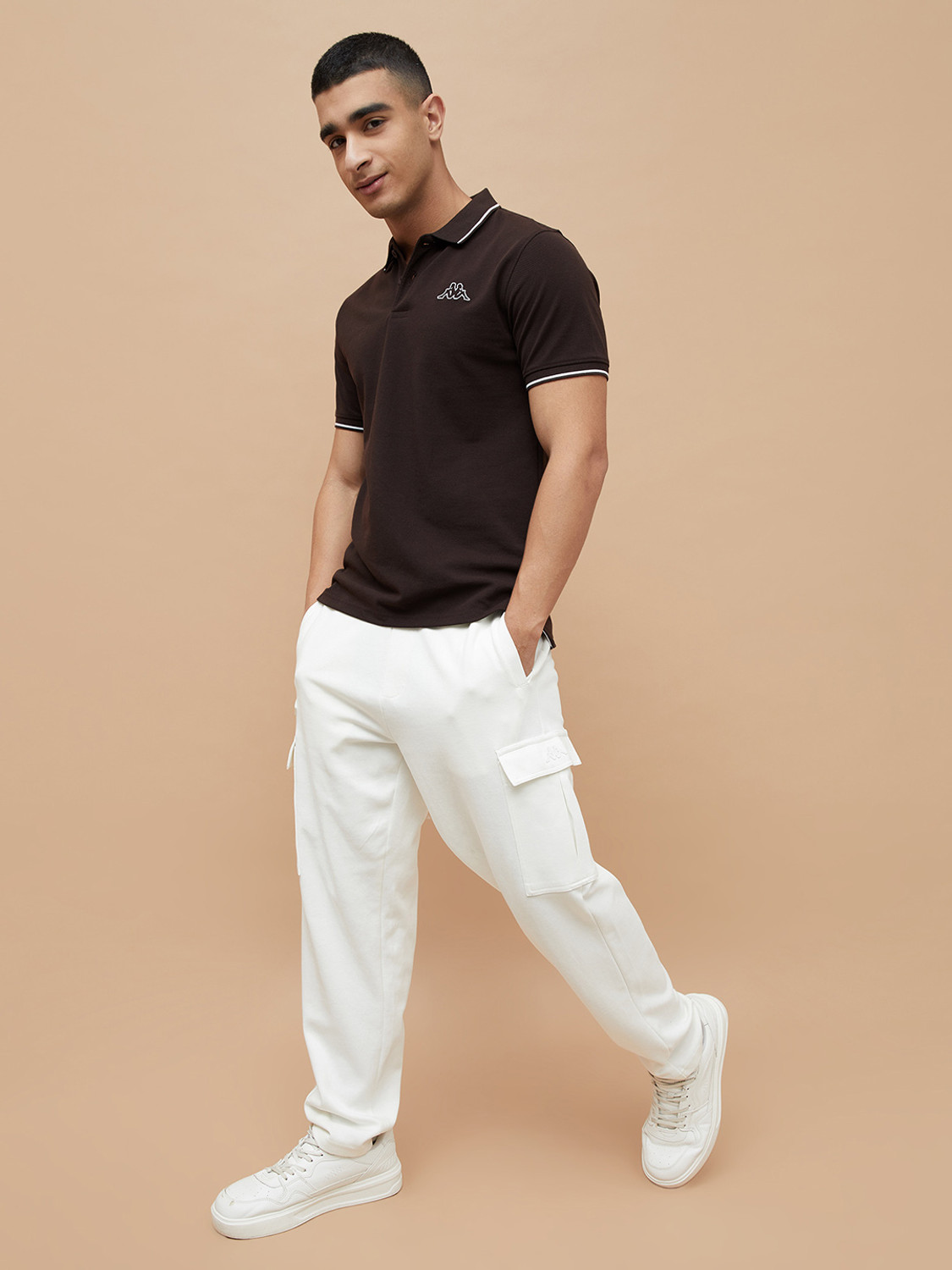 Image of Kappa Solid Men Polo Neck Brown T-Shirt