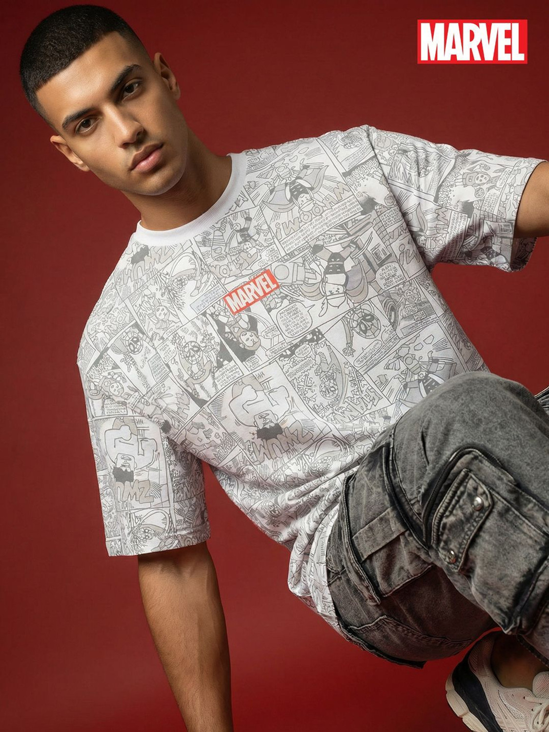 Image of Marvel Street Printed Men Round Neck White T-Shirt