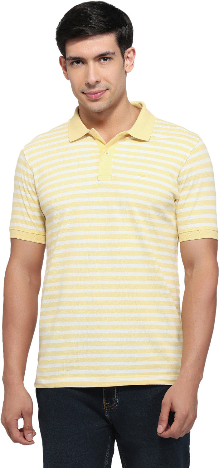 Image of COLORPLUS Striped Men Polo Neck Yellow T-Shirt