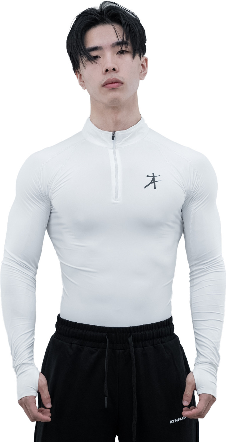 Athflex Solid Men High Neck White T-Shirt