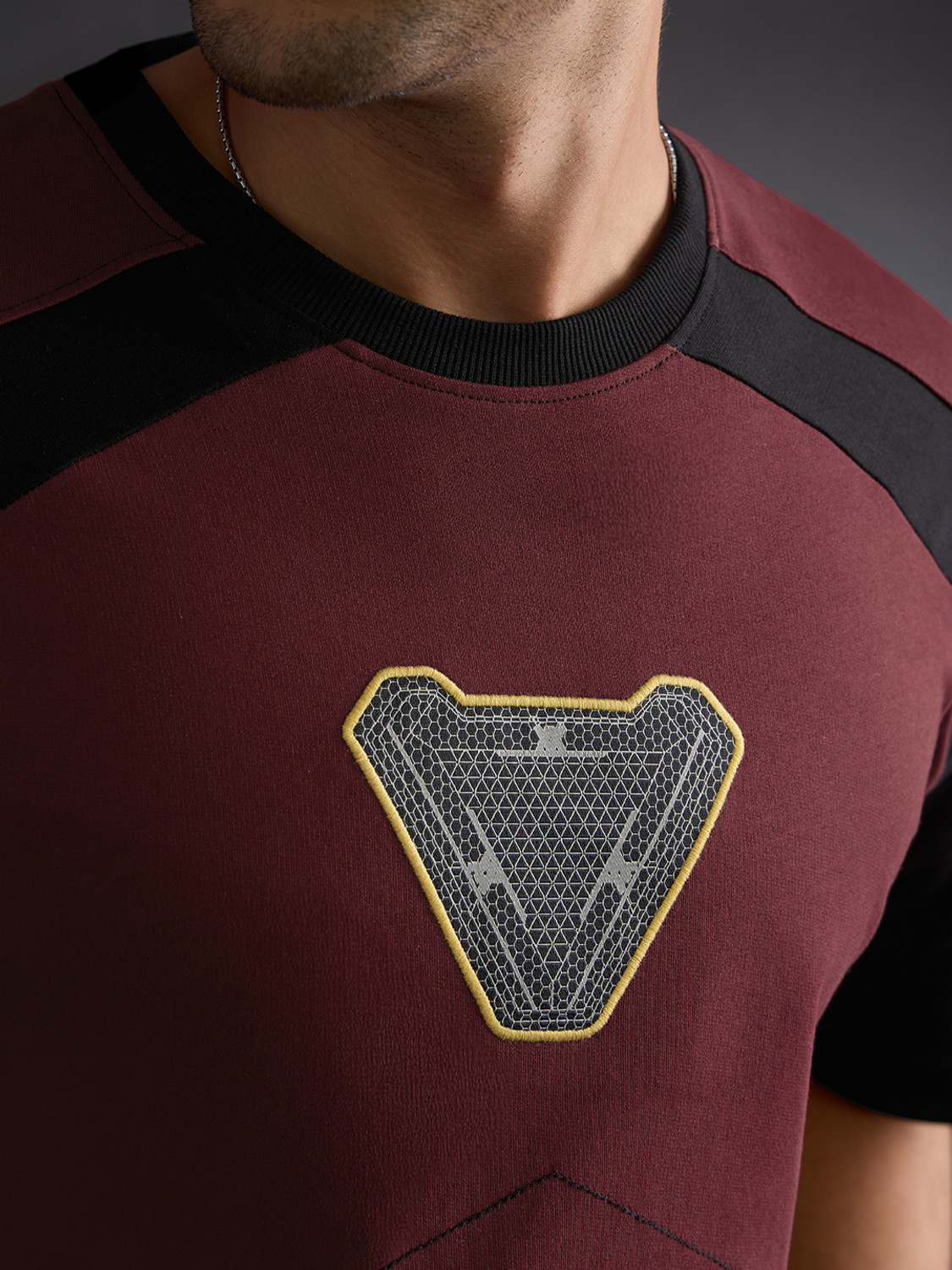 Image of The Souled Store Embroidered Men Round Neck Maroon T-Shirt