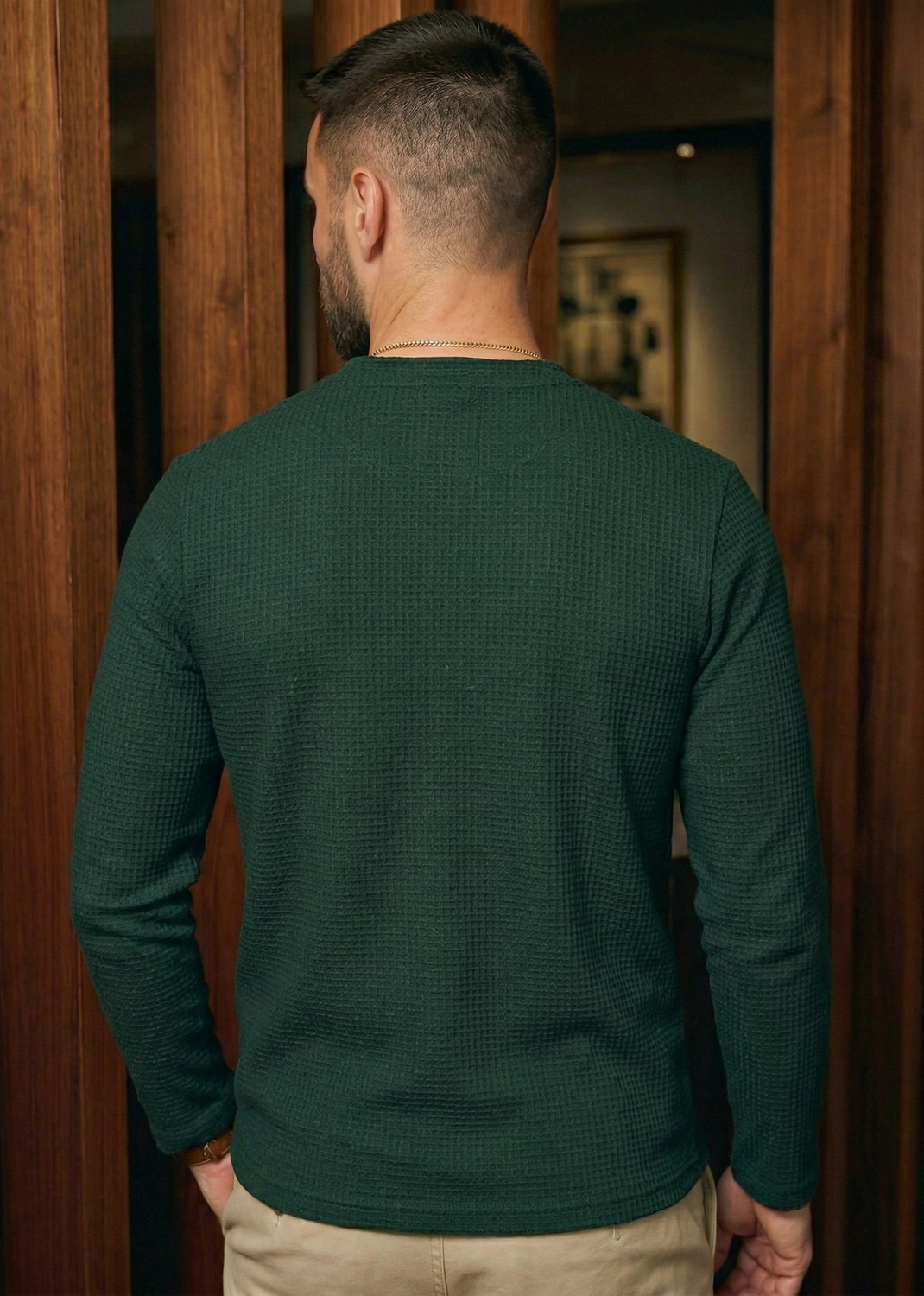 Image of Try This Self Design Men Henley Neck Dark Green T-Shirt