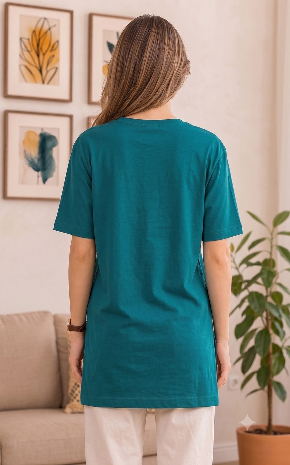 Image of URBE Printed Women Round Neck Pink, Green T-Shirt