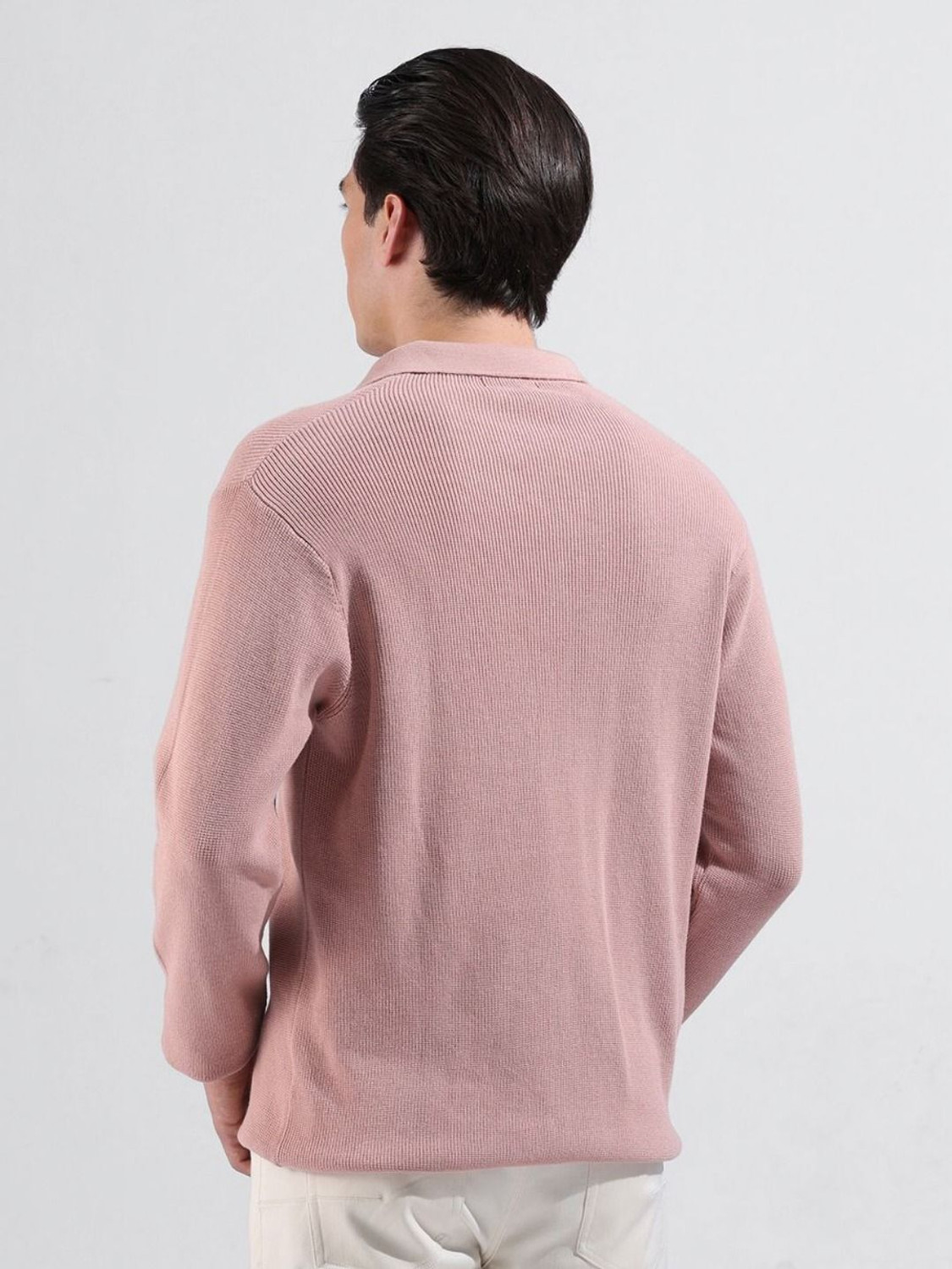 Image of The Indian Garage Co. Self Design Men Polo Neck Pink T-Shirt