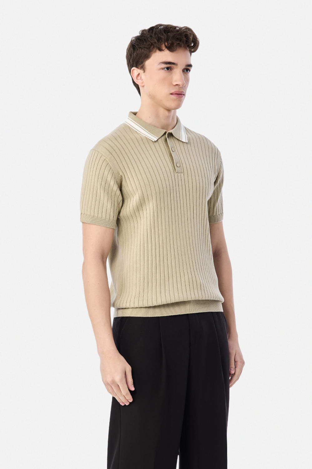 Image of Snitch Striped Men Polo Neck Beige T-Shirt