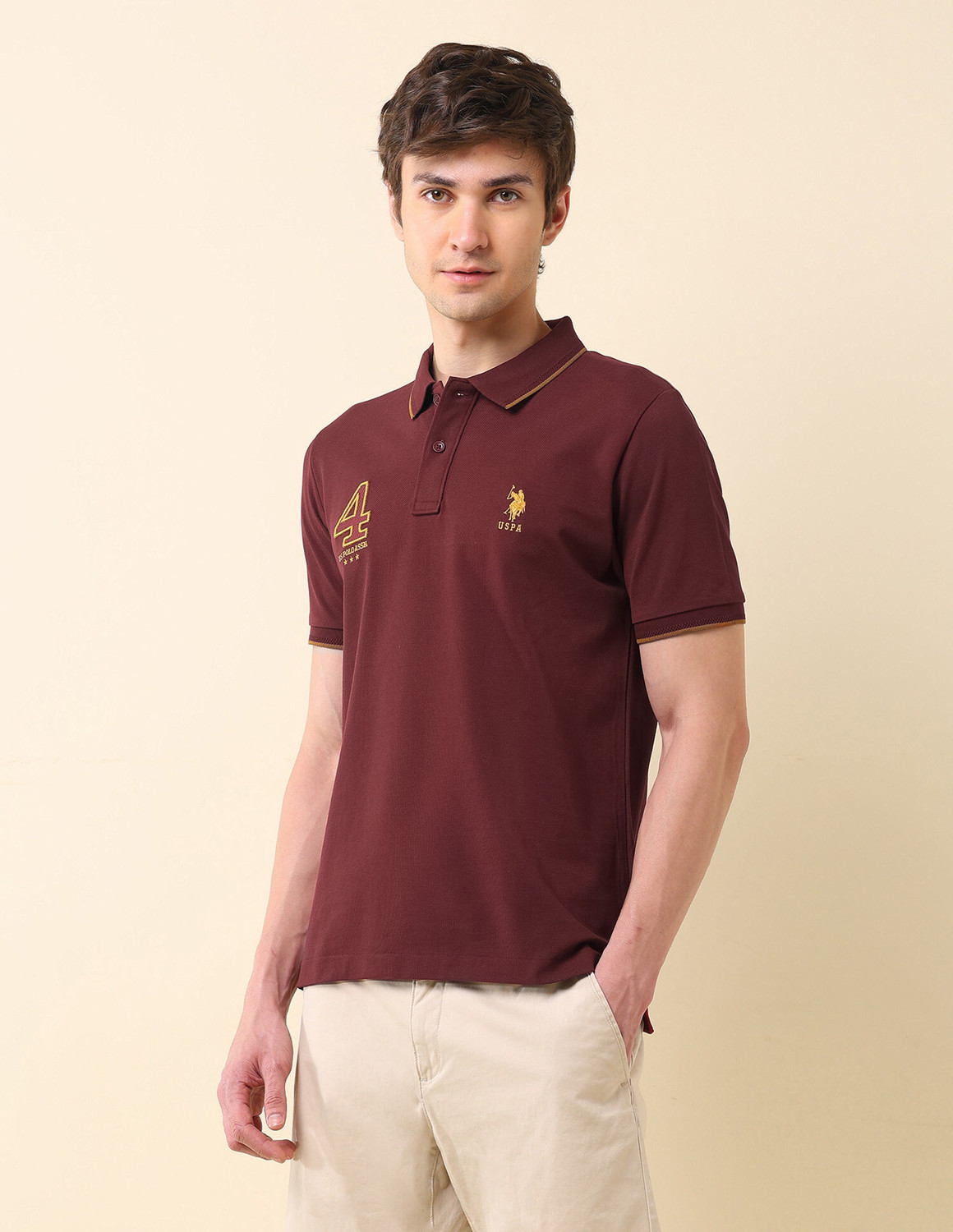 Image of U.S. POLO ASSN. Printed Men Polo Neck Red T-Shirt